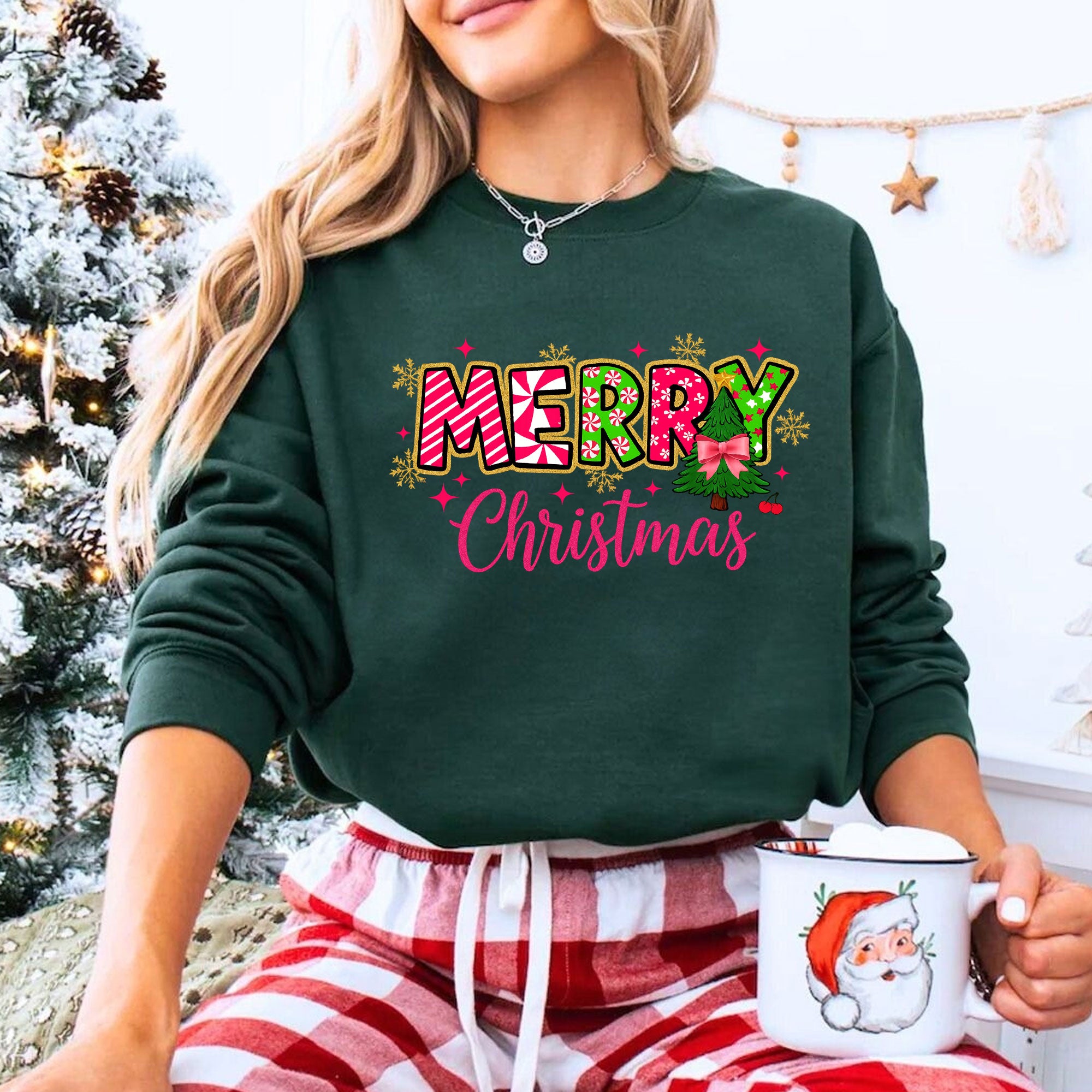 Merry Christmas Graphic T-Shirt for Women - Festive Holiday Design Tee with Colorful Print, Perfect Christmas Gift Idea
 - 8