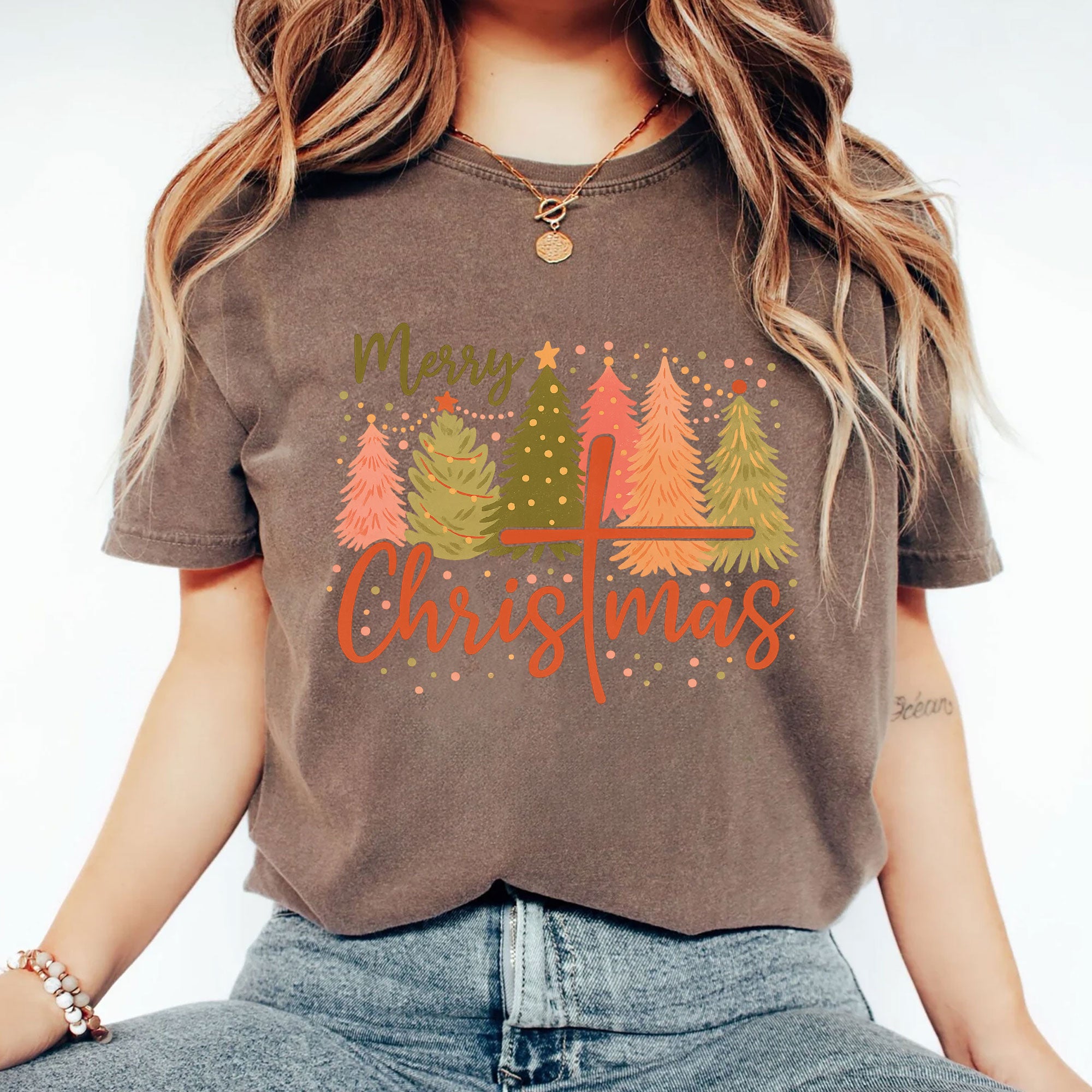 Merry Christmas Women's T-Shirt - Cute Festive Tree Design Holiday Graphic Tee - Stylish Christmas Gift Idea for Her - Casual Wear
 - 2