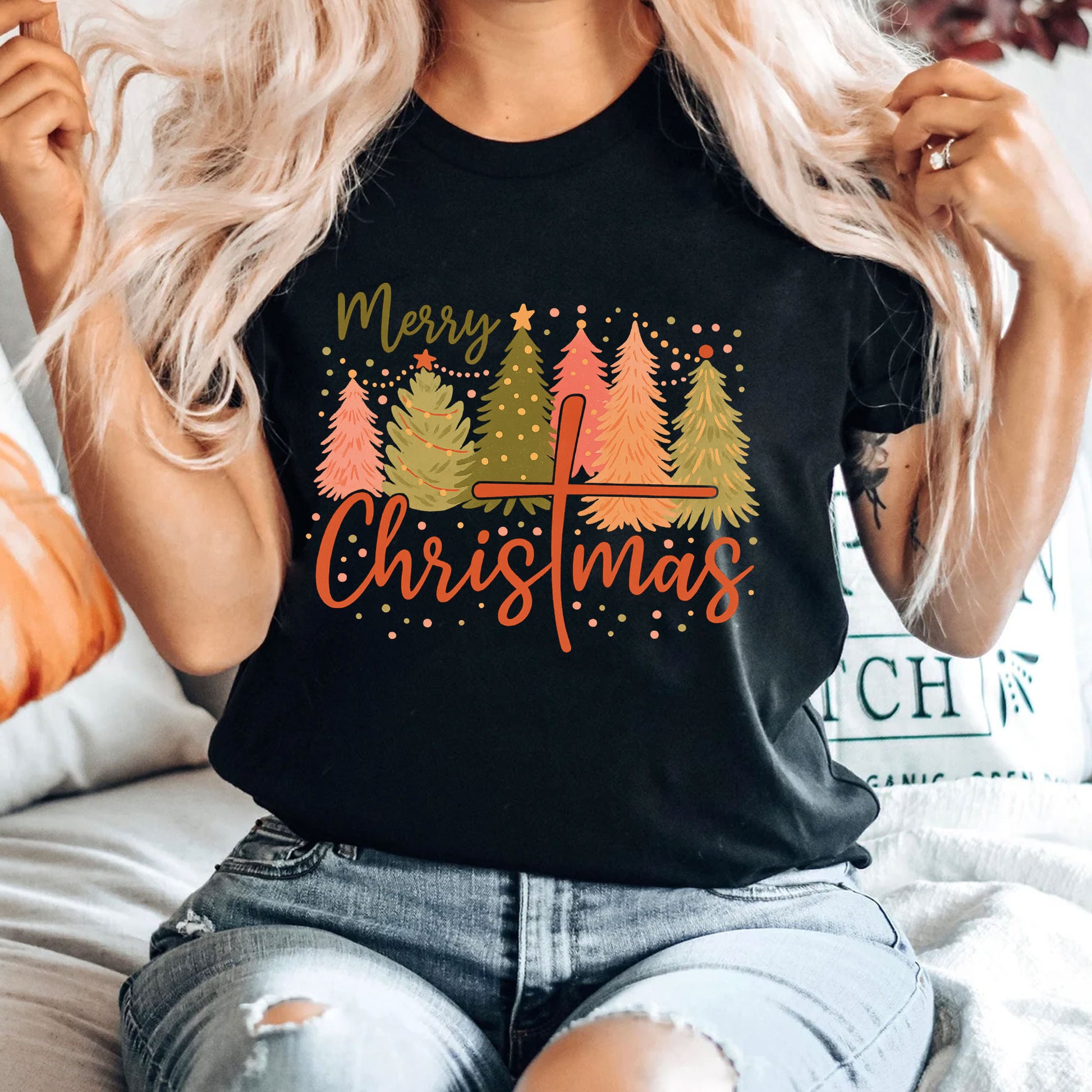Merry Christmas Women's T-Shirt - Cute Festive Tree Design Holiday Graphic Tee - Stylish Christmas Gift Idea for Her - Casual Wear
 - 4
