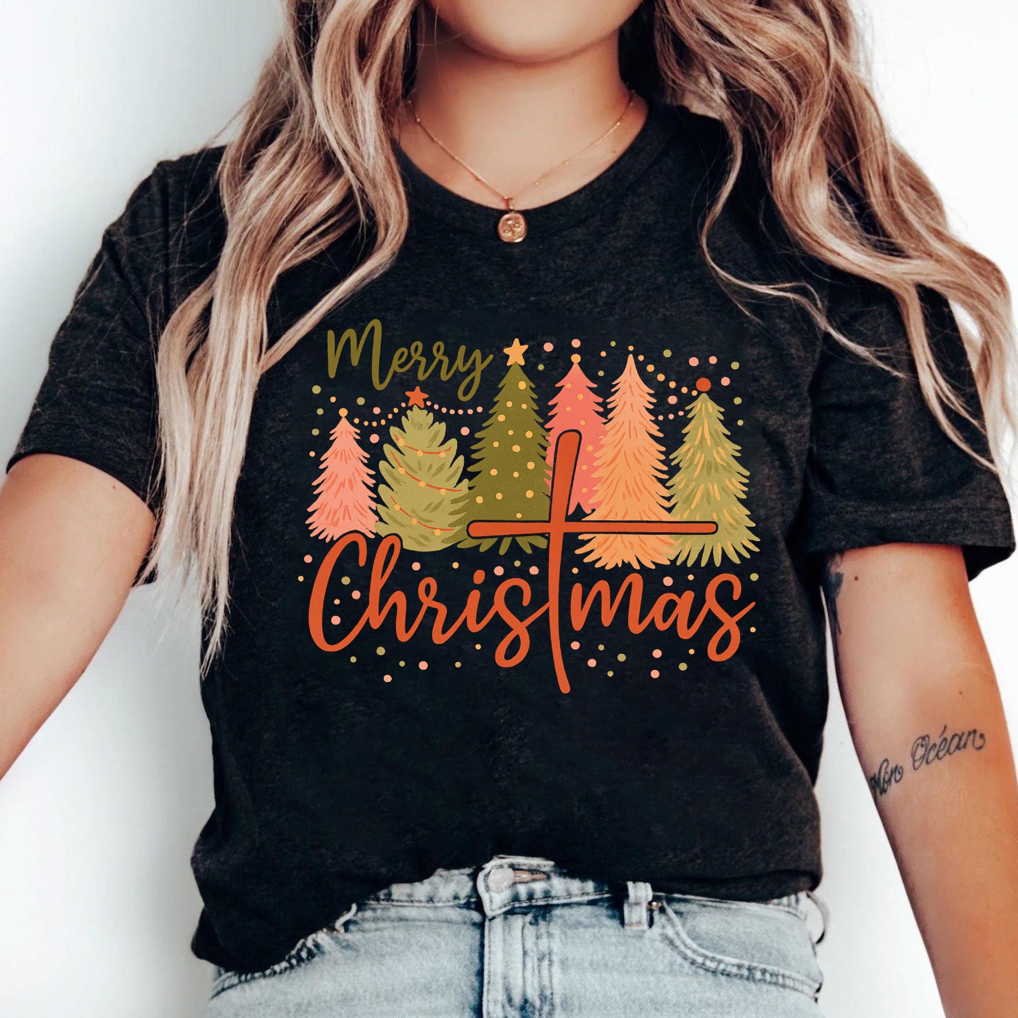 Merry Christmas Women's T-Shirt - Cute Festive Tree Design Holiday Graphic Tee - Stylish Christmas Gift Idea for Her - Casual Wear
 - 5