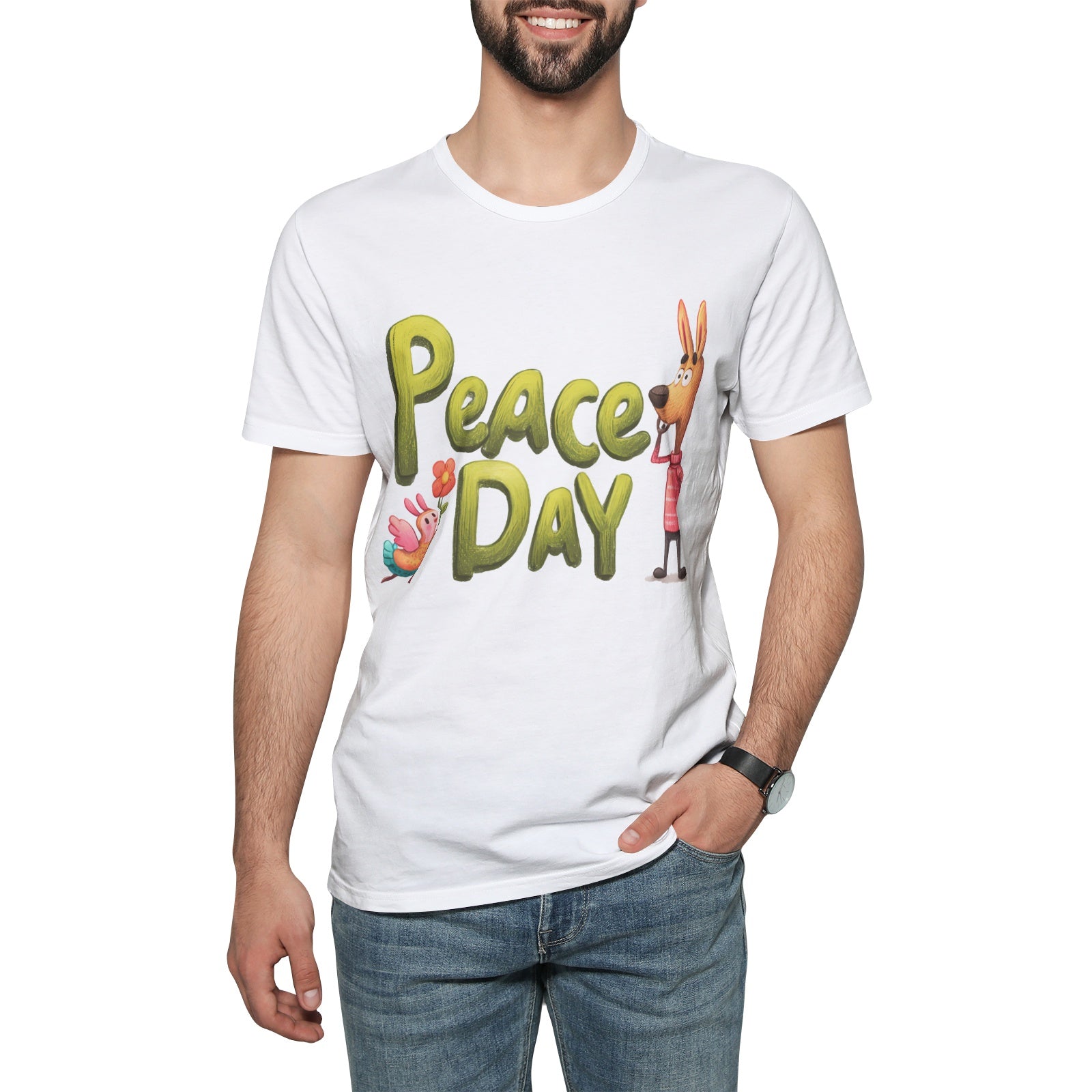 Peace Day with Animal Characters Cotton T-shirts For Hippie
