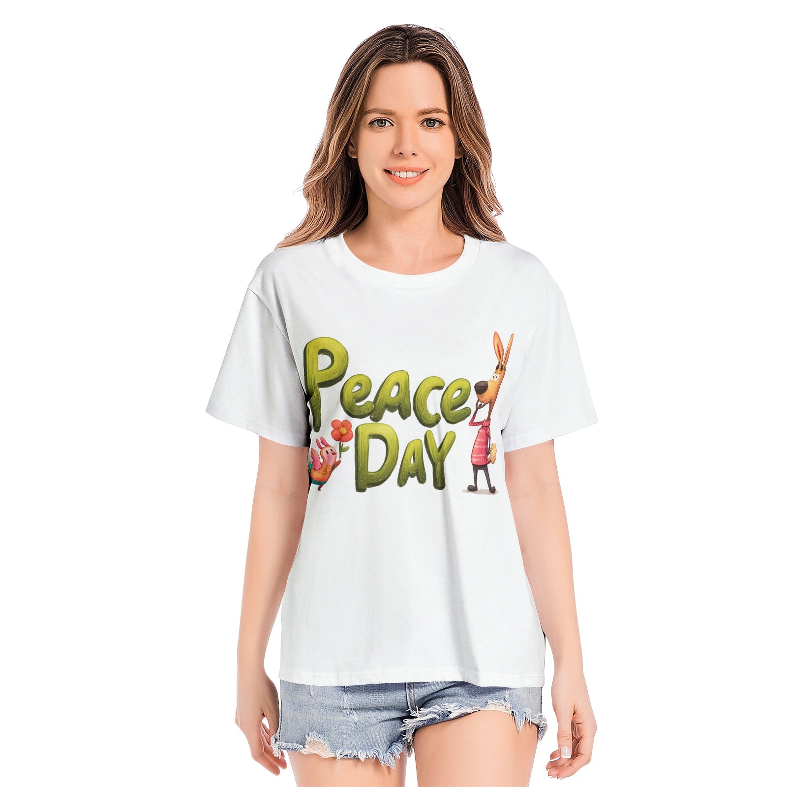 Peace Day with Animal Characters Cotton T-shirts For Hippie