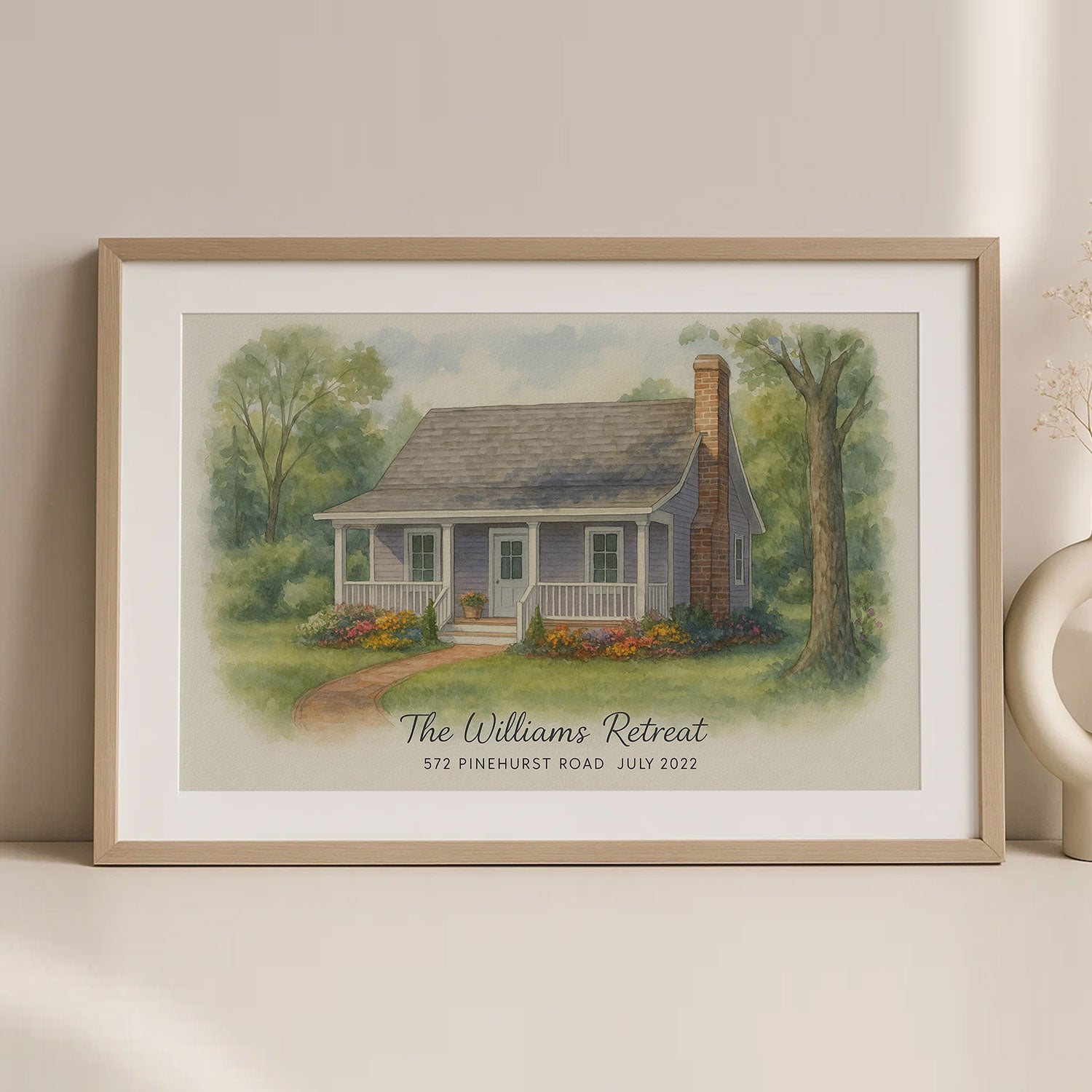 Personalized Watercolor House Portrait for The Millers at 4821 Sycamore Lane - Unique Home Decor Gift
 - 1