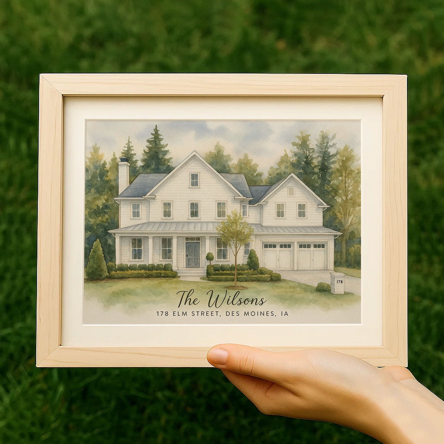 Personalized Watercolor House Portrait – The Wilsons at 178 Elm Street, Des Moines, IA
 - 1