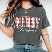 Plaid Merry Christmas Graphic T-Shirt - Festive Holiday Outfit, Cozy Winter Style, Perfect Seasonal Gift for Women and Teens
 - 1