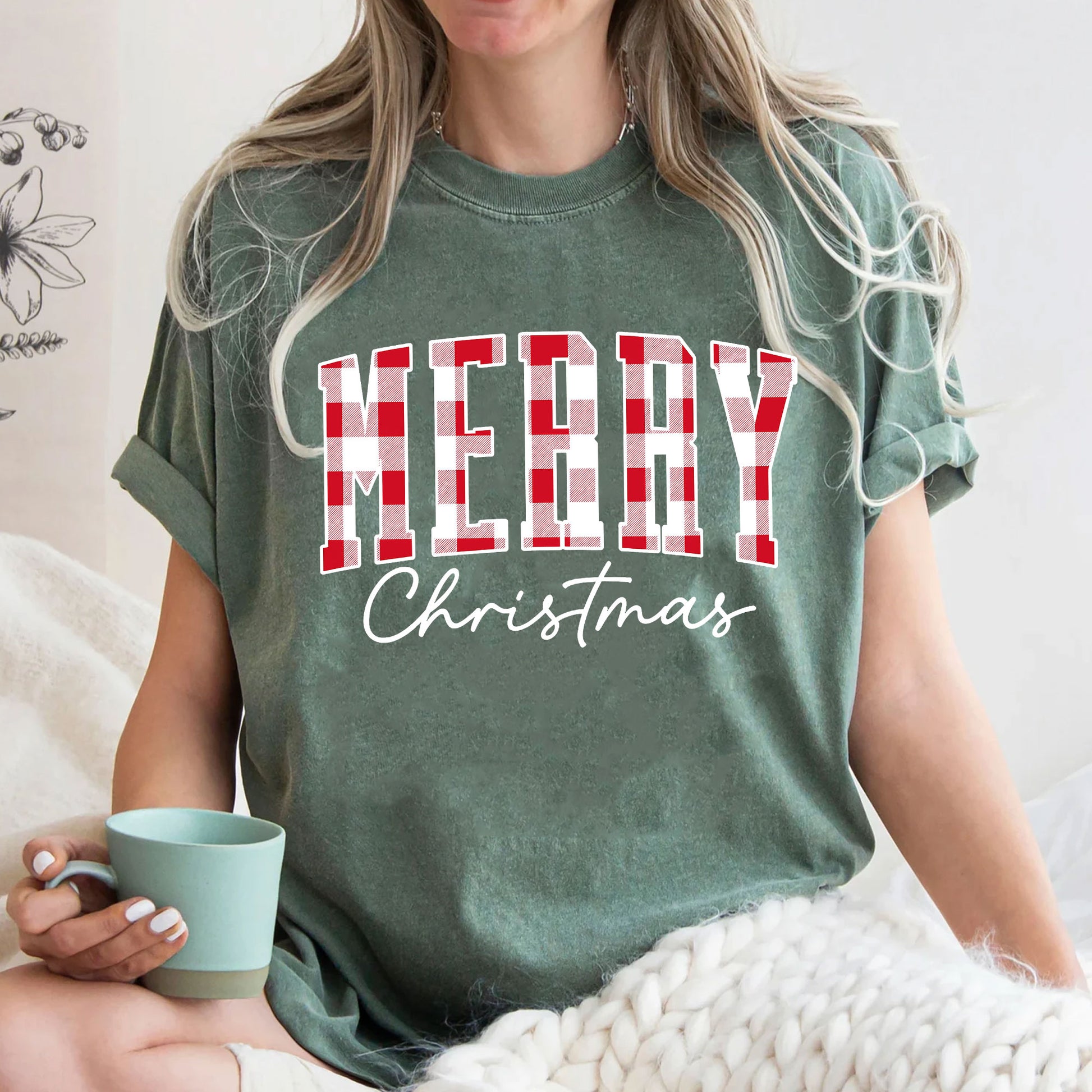 Plaid Merry Christmas Graphic T-Shirt - Festive Holiday Outfit, Cozy Winter Style, Perfect Seasonal Gift for Women and Teens
 - 3