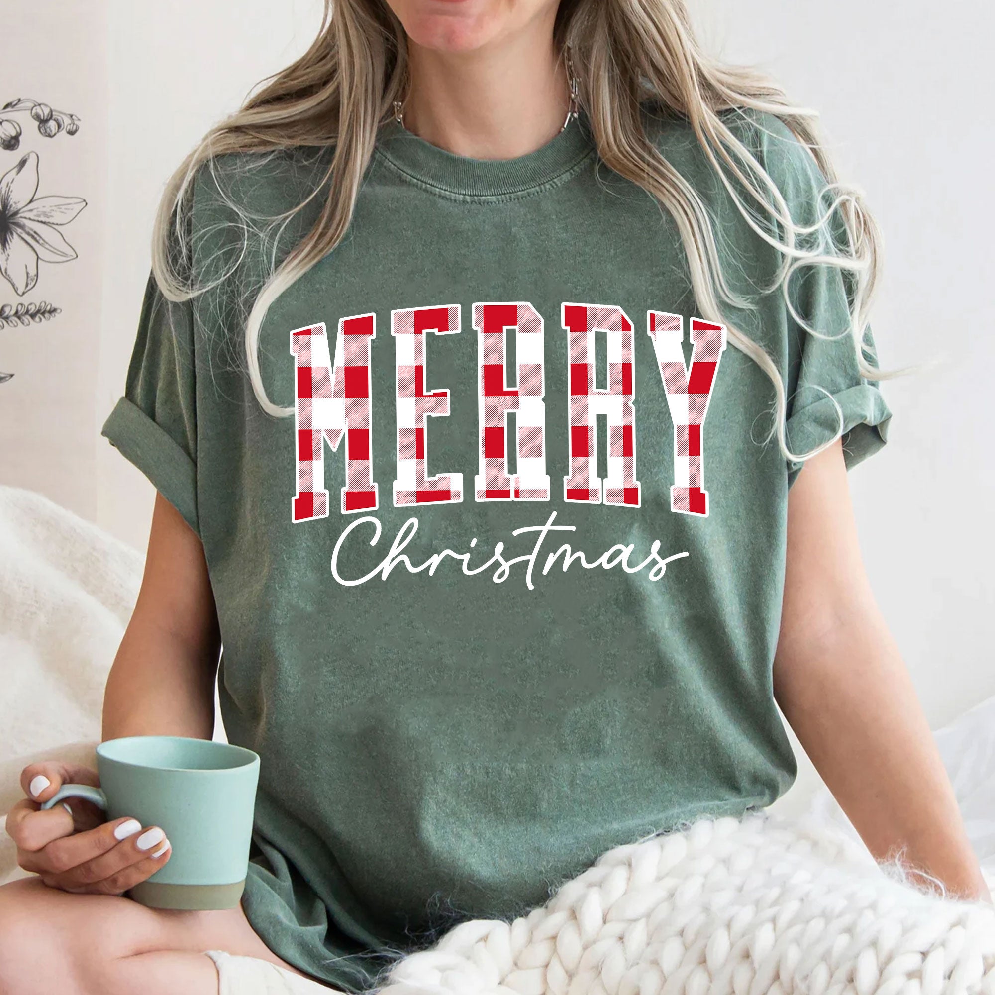 Plaid Merry Christmas Graphic T-Shirt - Festive Holiday Outfit, Cozy Winter Style, Perfect Seasonal Gift for Women and Teens
 - 3