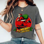 Quirky Santa Skateboarding Christmas T-Shirt - Fun Holiday Graphic Tee for Women - Unique Gift Idea for Festive Celebration
 - 1