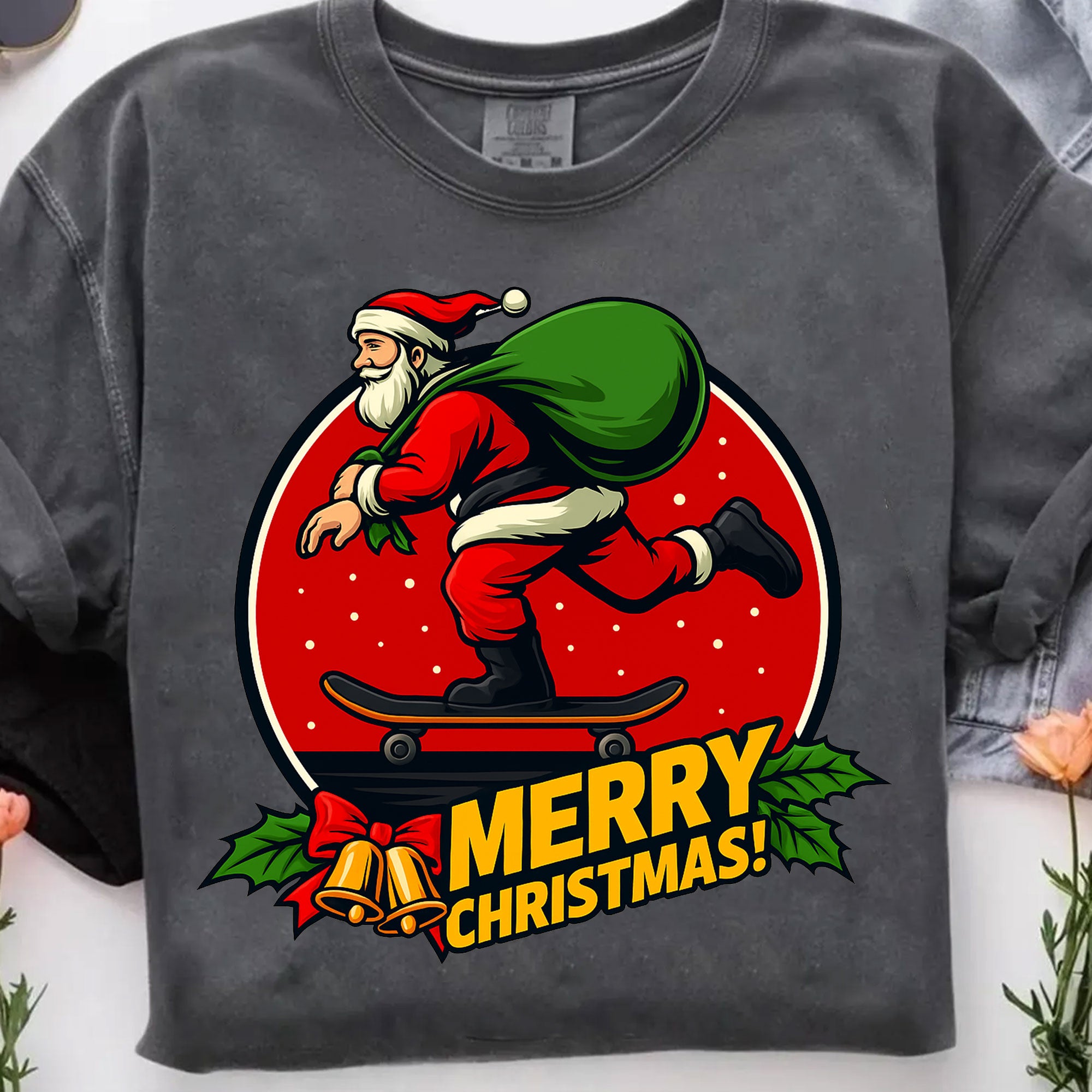 Quirky Santa Skateboarding Christmas T-Shirt - Fun Holiday Graphic Tee for Women - Unique Gift Idea for Festive Celebration
 - 7