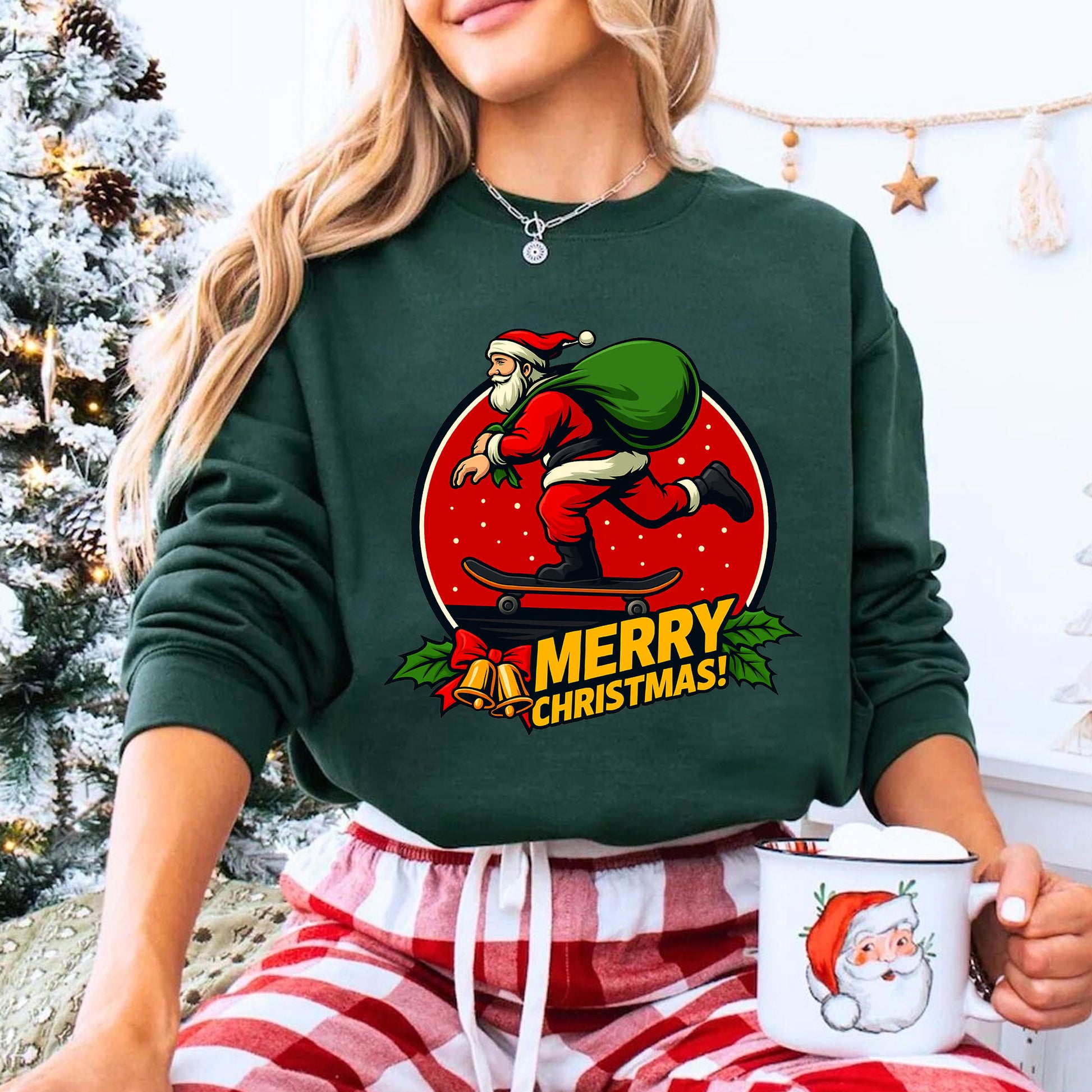 Quirky Santa Skateboarding Christmas T-Shirt - Fun Holiday Graphic Tee for Women - Unique Gift Idea for Festive Celebration
 - 8