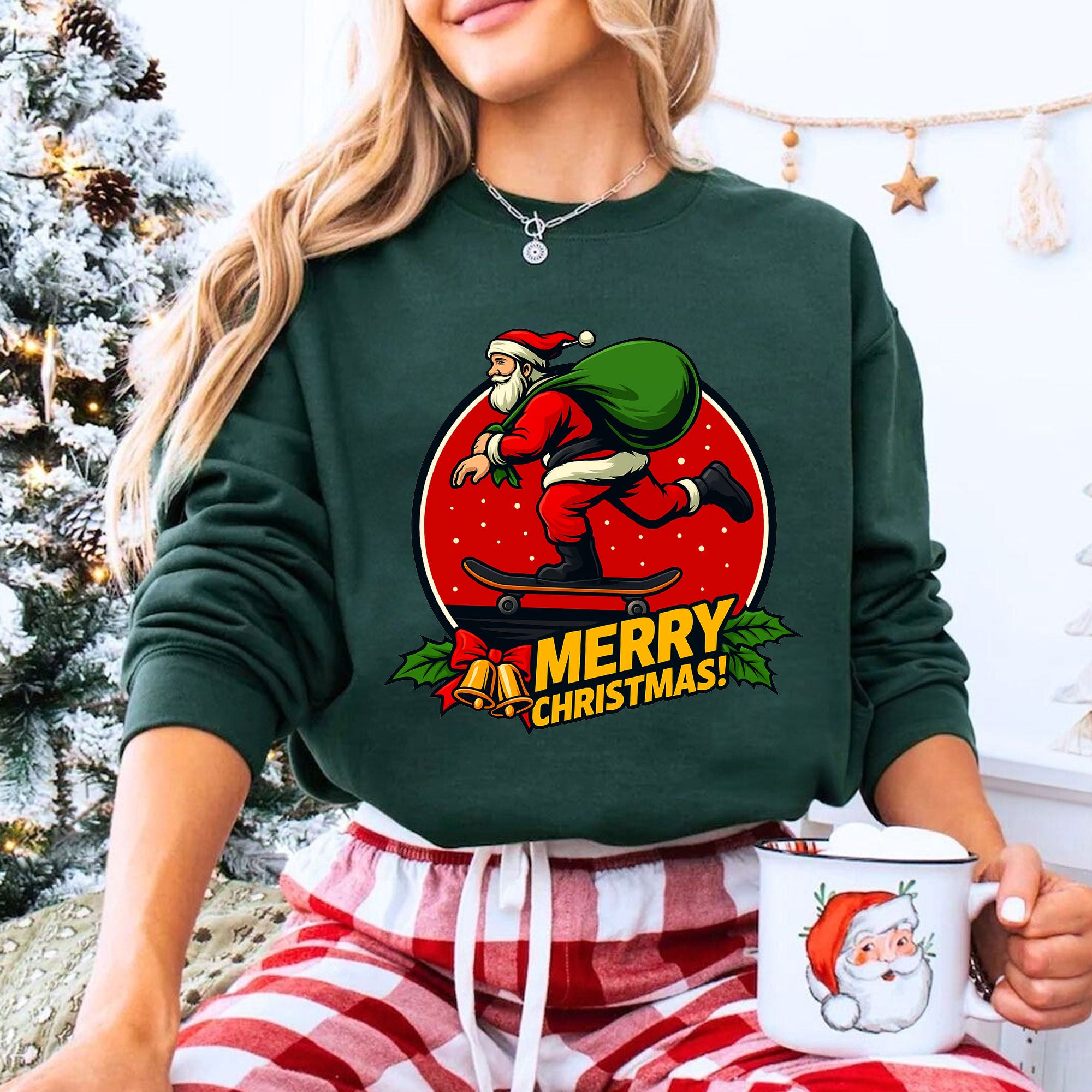Quirky Santa Skateboarding Christmas T-Shirt - Fun Holiday Graphic Tee for Women - Unique Gift Idea for Festive Celebration
 - 8