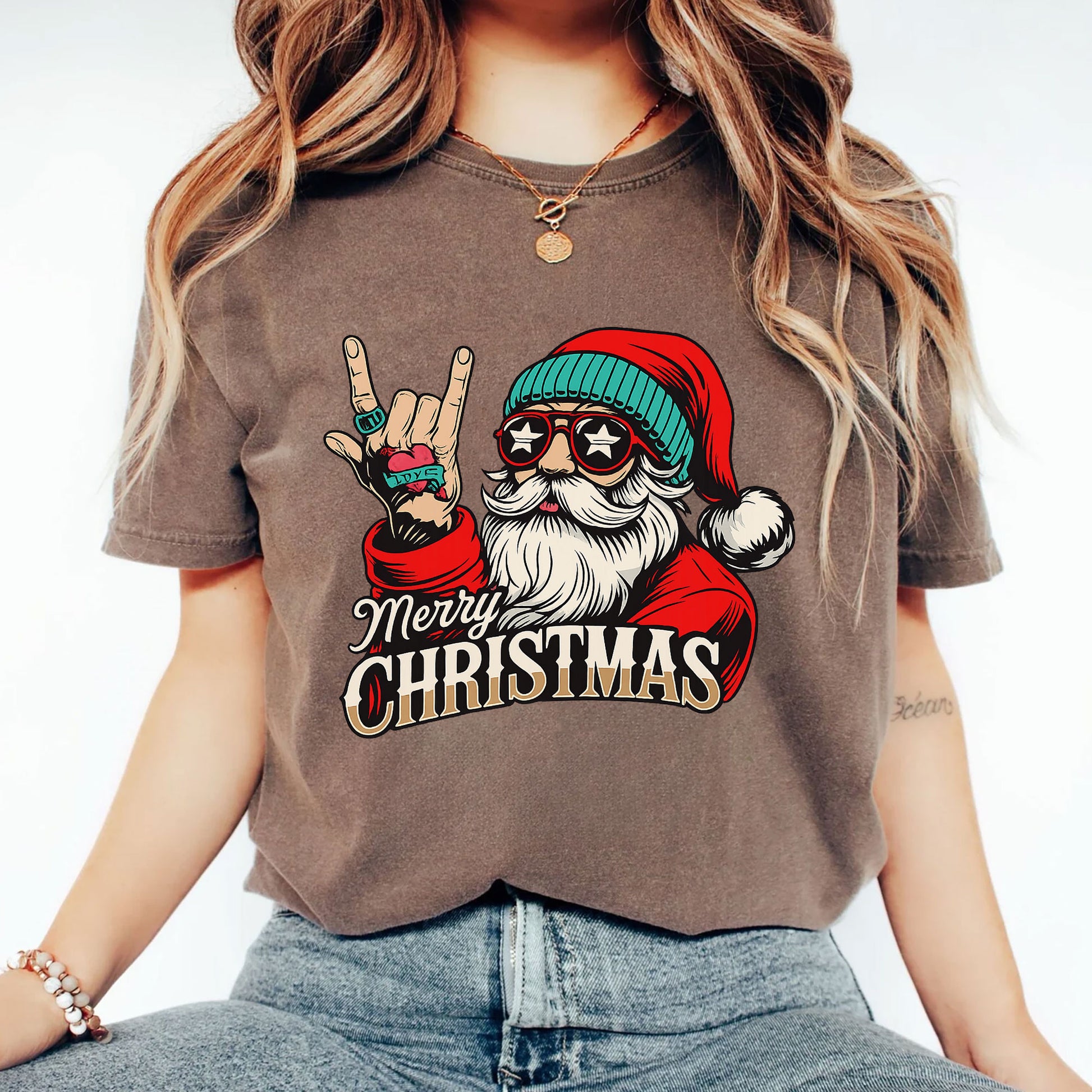 Rock 'N' Roll Santa Christmas Shirt - Festive Graphic Tee with Santa in Sunglasses, Perfect for Holiday Parties and Unique Gifts
 - 2