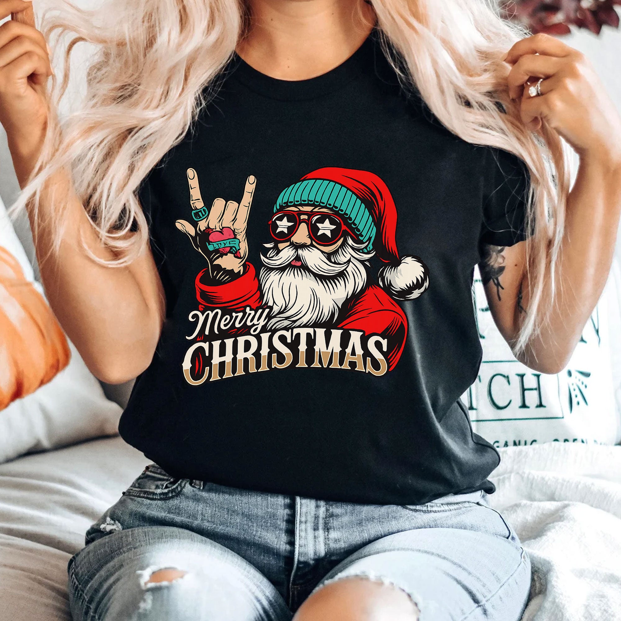 Rock 'N' Roll Santa Christmas Shirt - Festive Graphic Tee with Santa in Sunglasses, Perfect for Holiday Parties and Unique Gifts
 - 4