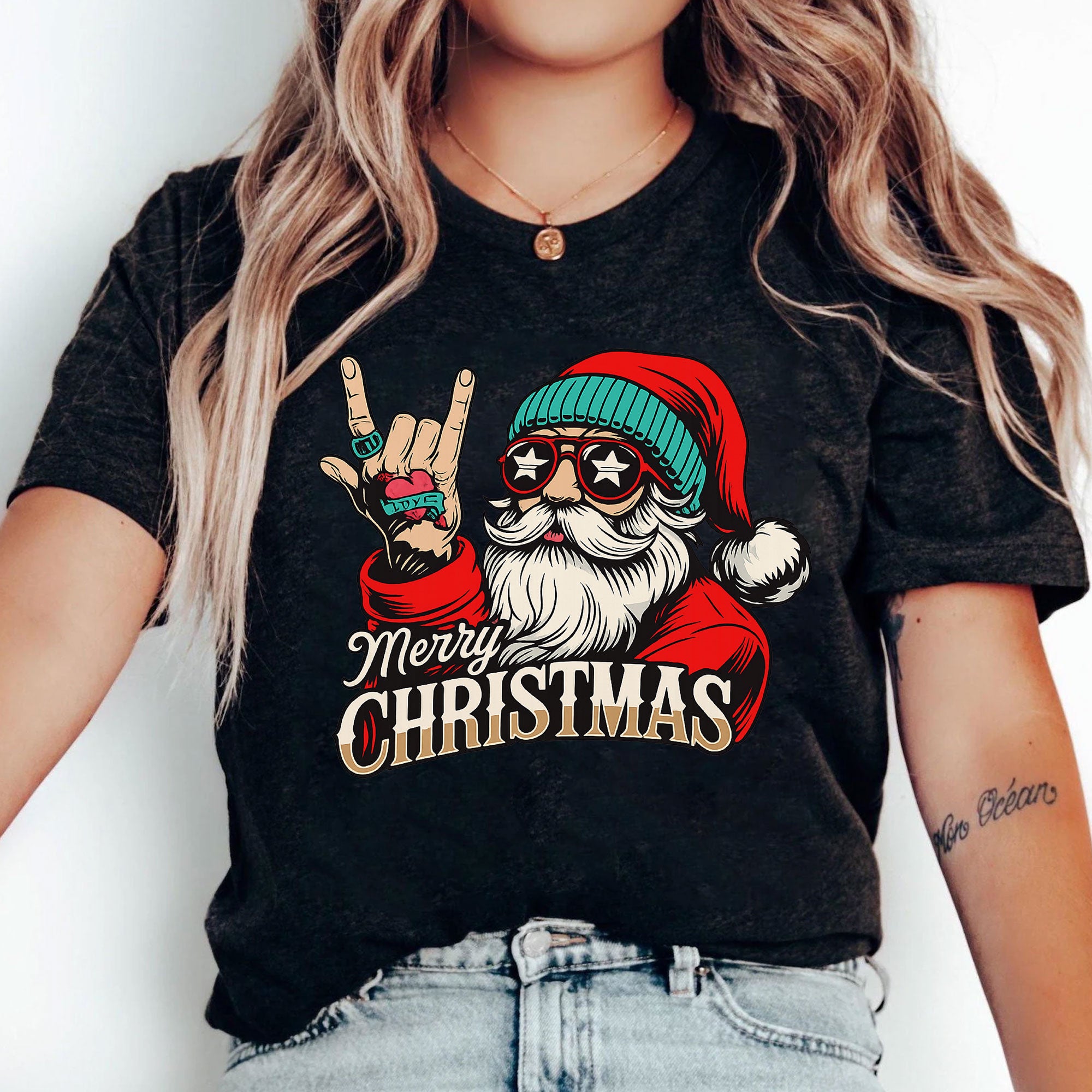 Rock 'N' Roll Santa Christmas Shirt - Festive Graphic Tee with Santa in Sunglasses, Perfect for Holiday Parties and Unique Gifts
 - 5