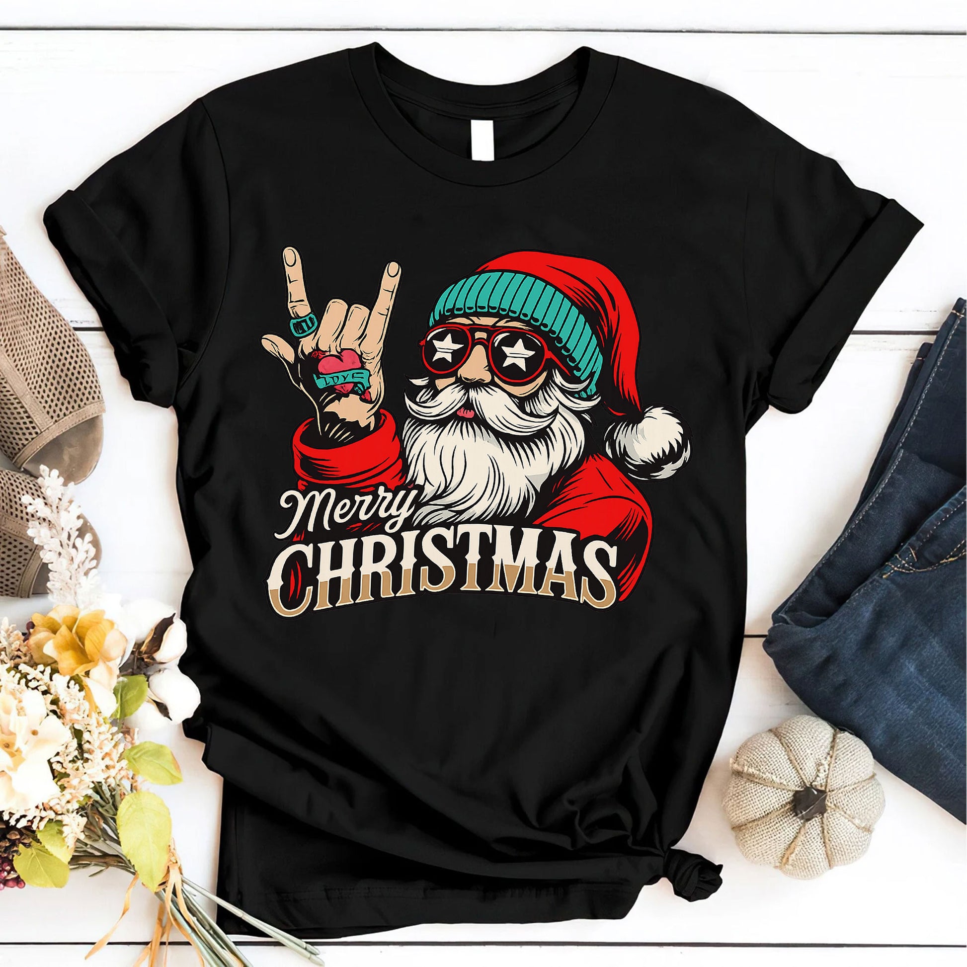 Rock 'N' Roll Santa Christmas Shirt - Festive Graphic Tee with Santa in Sunglasses, Perfect for Holiday Parties and Unique Gifts
 - 6