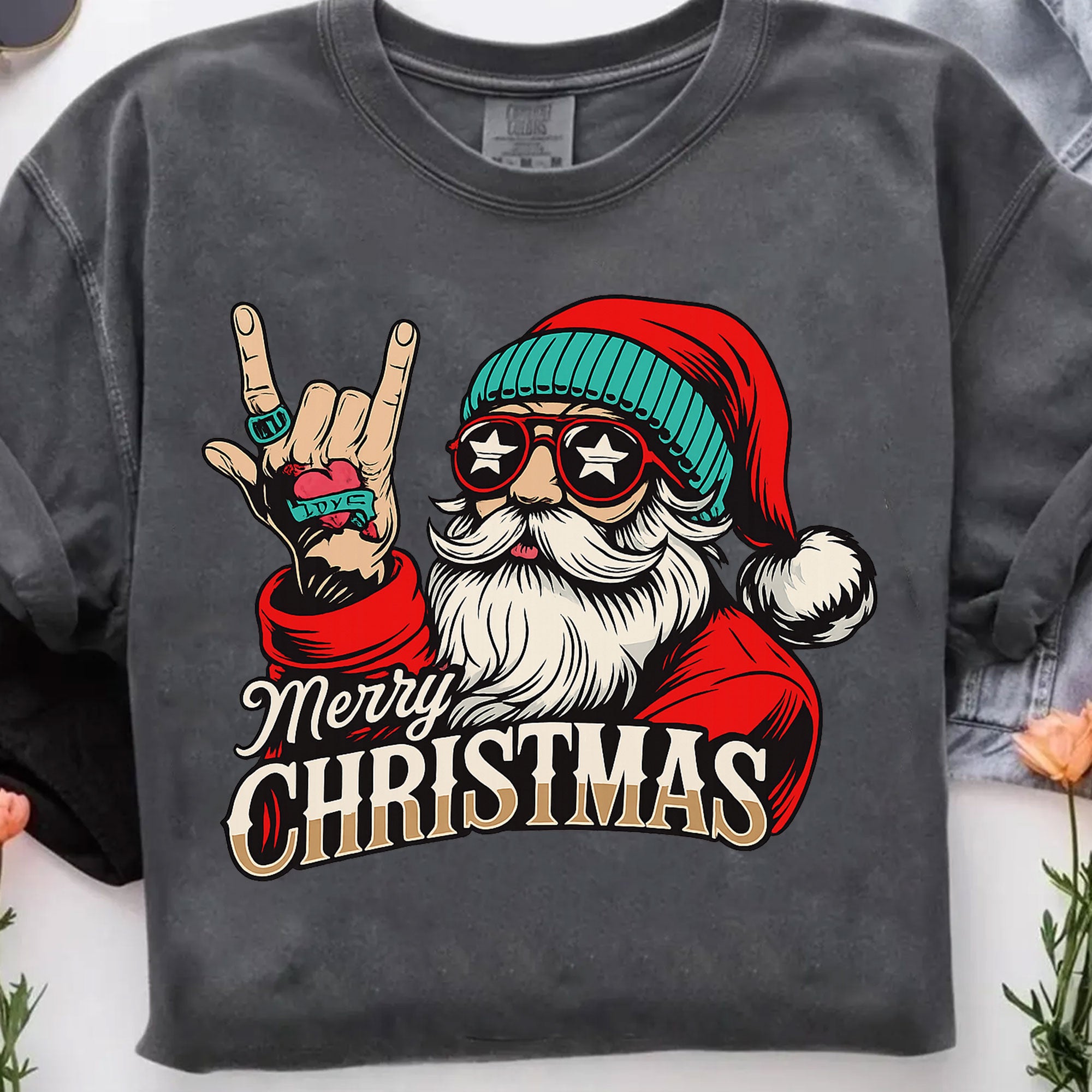 Rock 'N' Roll Santa Christmas Shirt - Festive Graphic Tee with Santa in Sunglasses, Perfect for Holiday Parties and Unique Gifts
 - 7