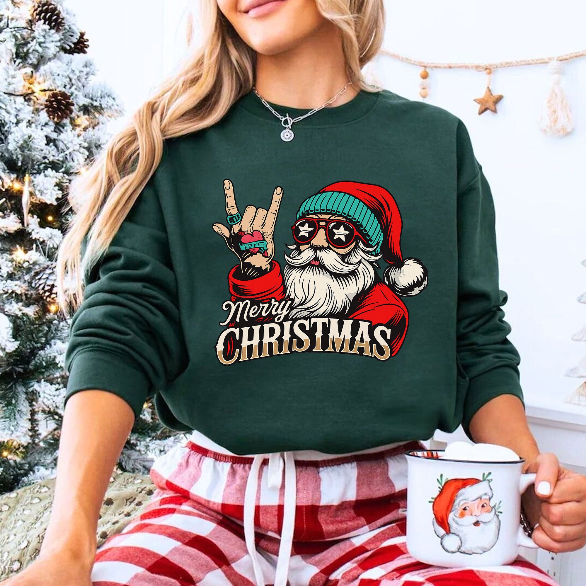 Rock 'N' Roll Santa Christmas Shirt - Festive Graphic Tee with Santa in Sunglasses, Perfect for Holiday Parties and Unique Gifts
 - 8