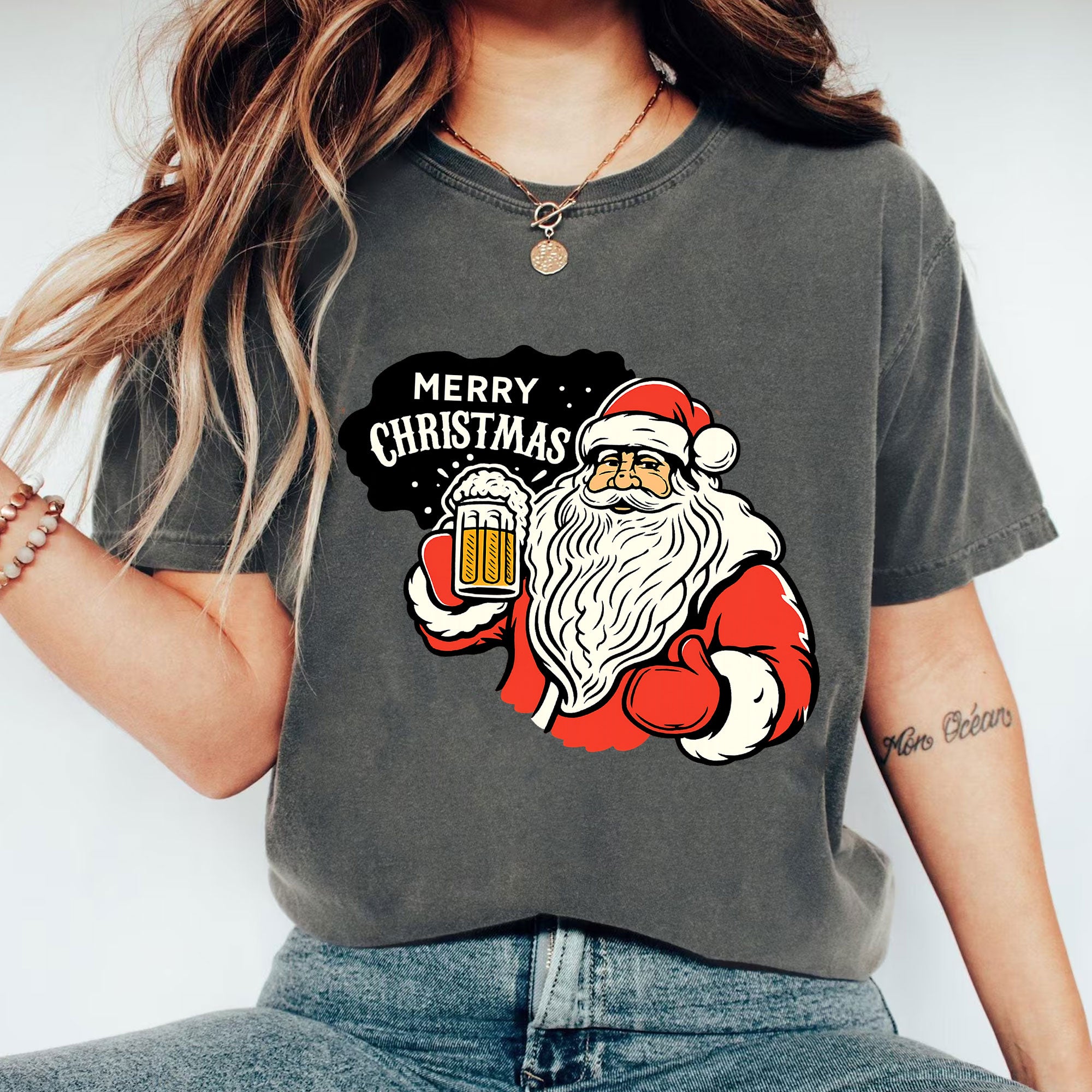 Santa Beer Festive T-Shirt - Merry Christmas Graphic Tee for Holiday Cheer - Perfect Gift for Santa Lovers and Winter Celebrations
 - 1
