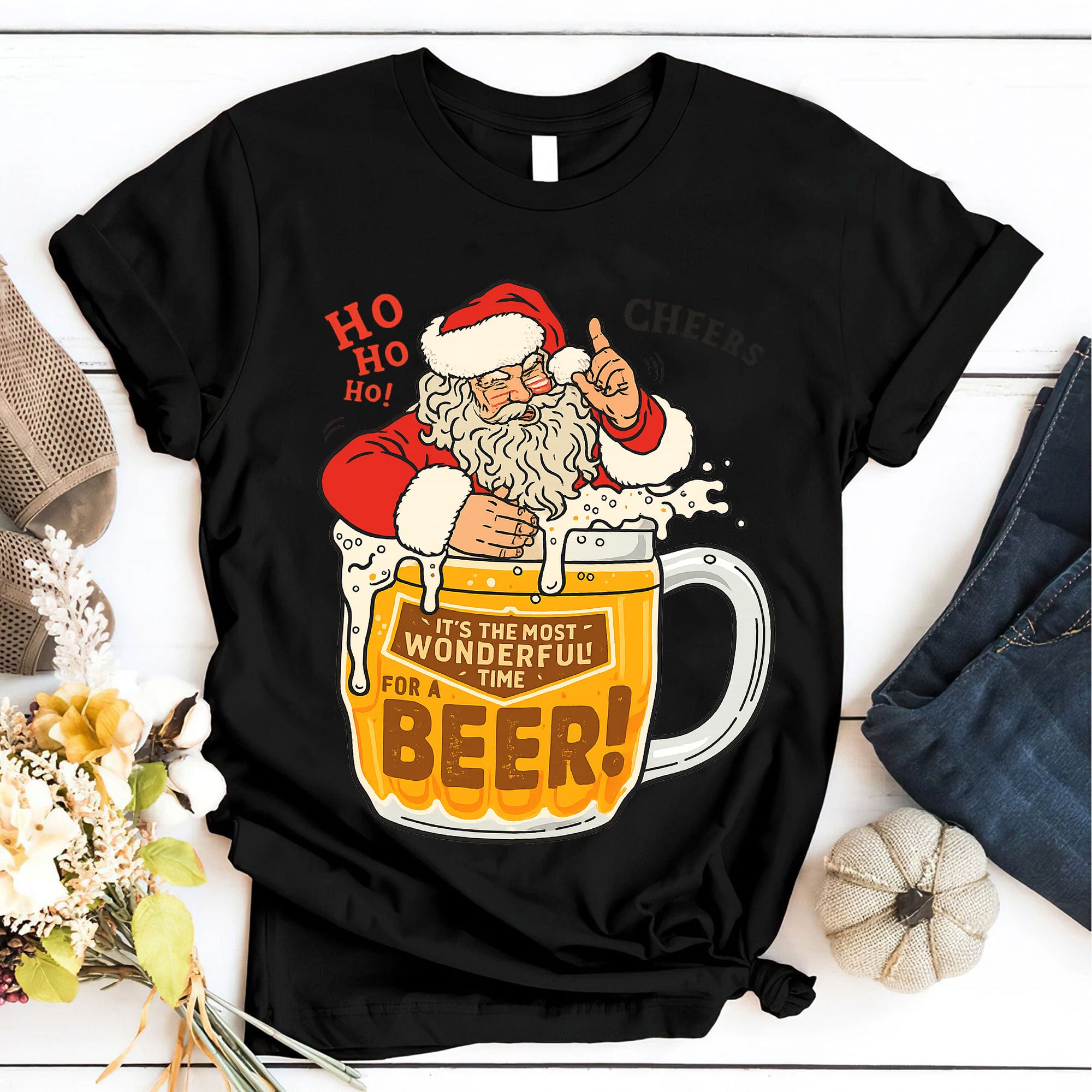 Santa Claus Beer Lover Graphic T-Shirt – Christmas Holiday Cheer Tee with Fun Santa and Beer Mug Design for Festive Celebrations
 - 6