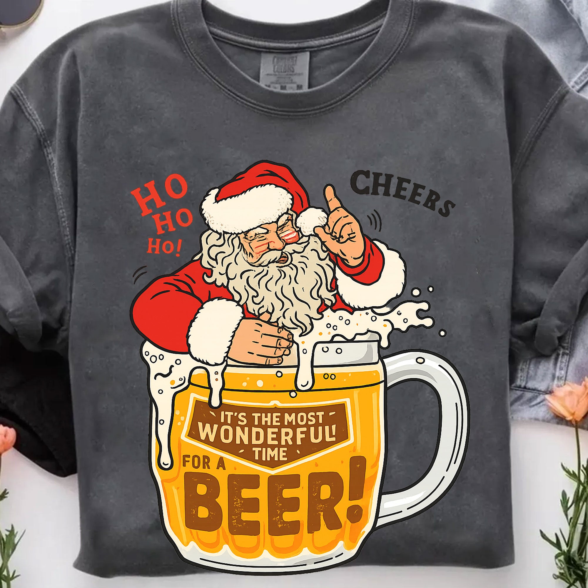 Santa Claus Beer Lover Graphic T-Shirt – Christmas Holiday Cheer Tee with Fun Santa and Beer Mug Design for Festive Celebrations
 - 7