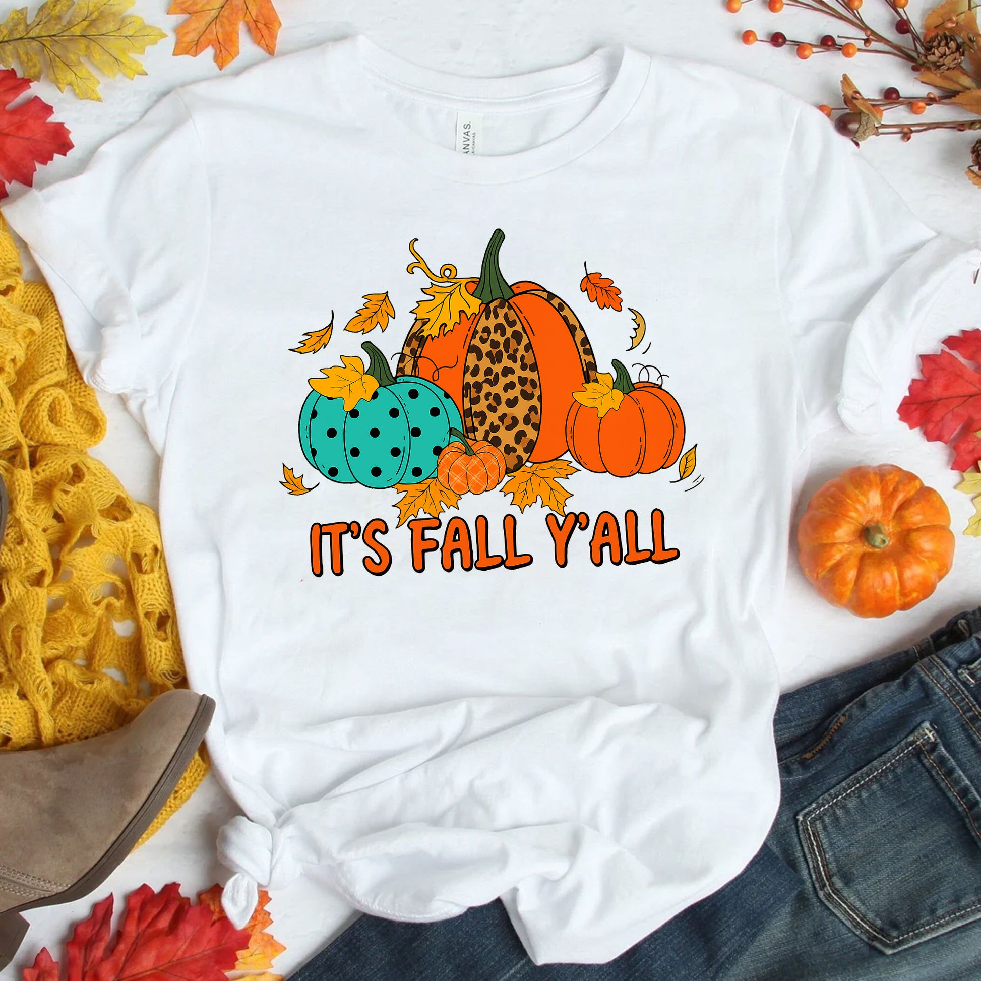 Stylish Thanksgiving Shirt - It's Fall Y'all Pumpkin Graphic Tee | Perfect Fall Outfit for Women - Cozy Autumn Vibes Apparel
 - 1