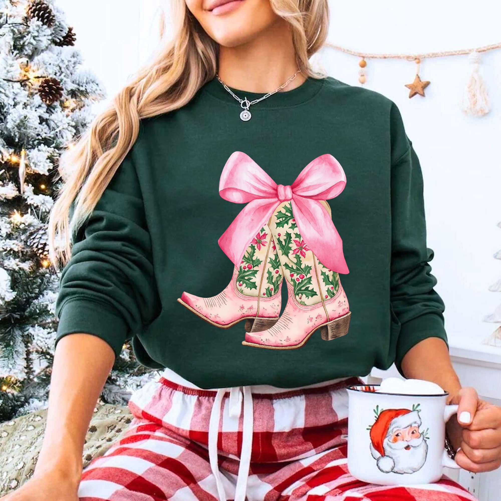 Stylish Women's Graphic T-Shirt with Floral Cowboy Boots and Pink Bow Design - Perfect Casual Fashion Top for Trendy Outfits
 - 8