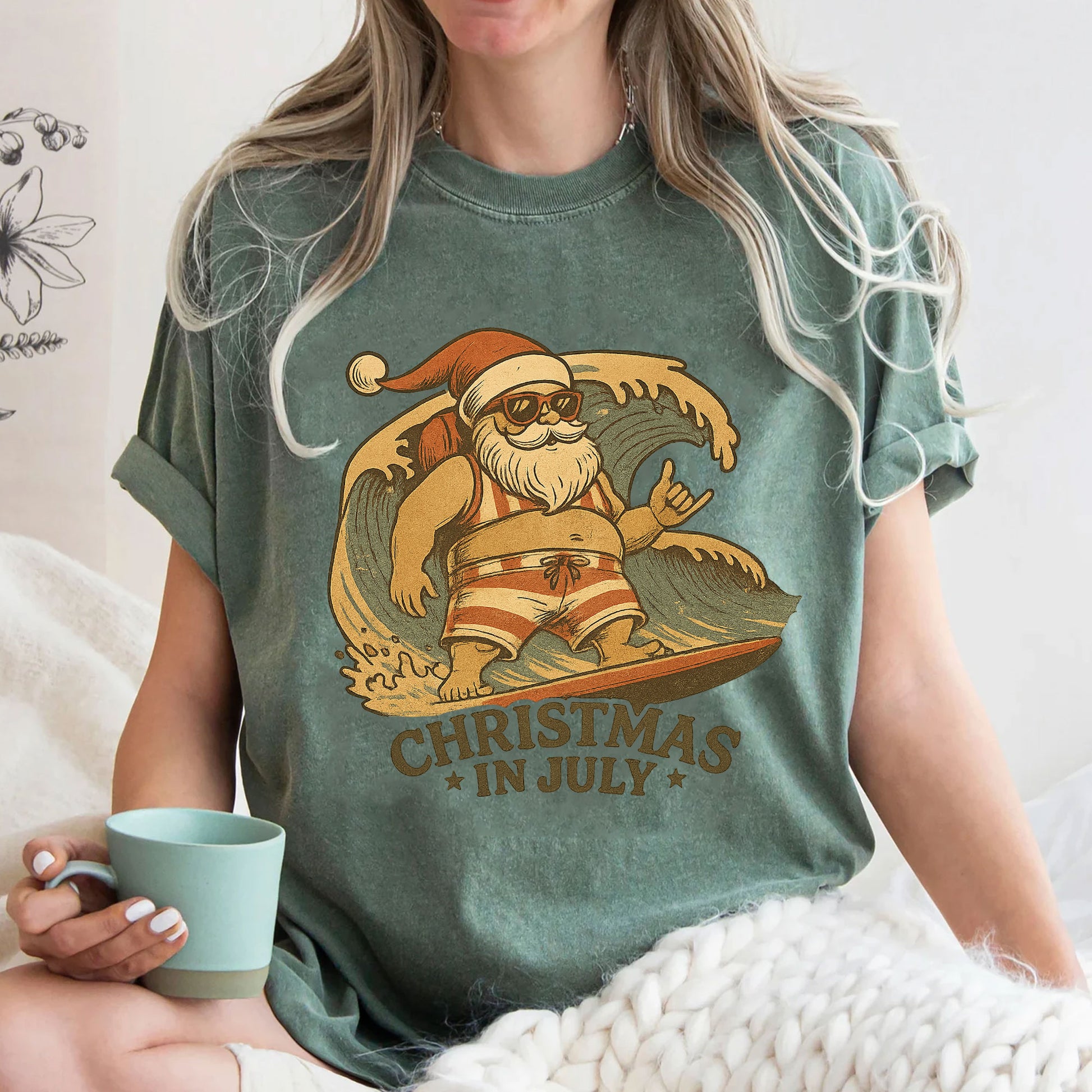 Surfing Santa Graphic T-Shirt - Fun Christmas in July Theme - Trendy Summer Holiday Tee with Cool Retro Design for Beach Lovers
 - 3