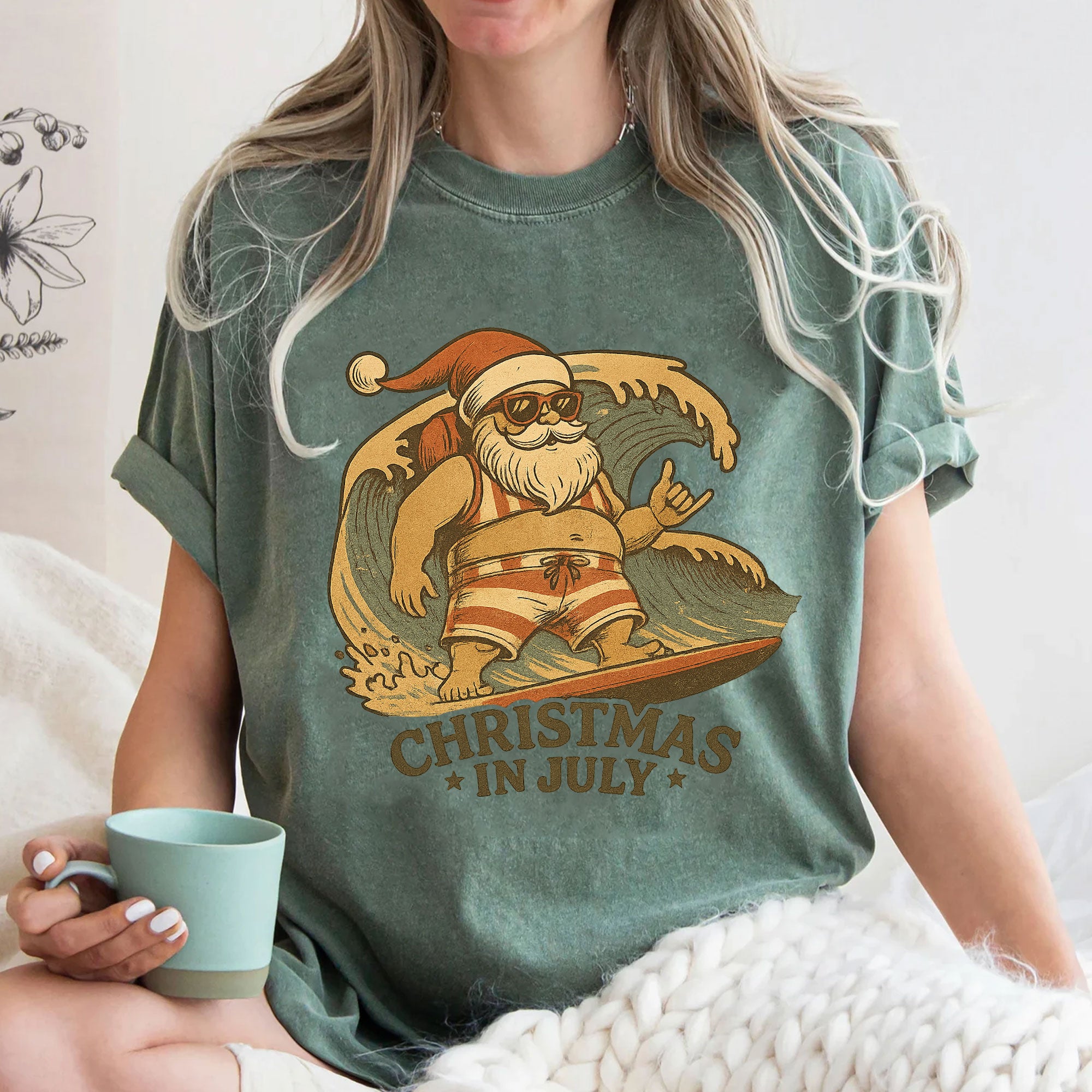 Surfing Santa Graphic T-Shirt - Fun Christmas in July Theme - Trendy Summer Holiday Tee with Cool Retro Design for Beach Lovers
 - 3