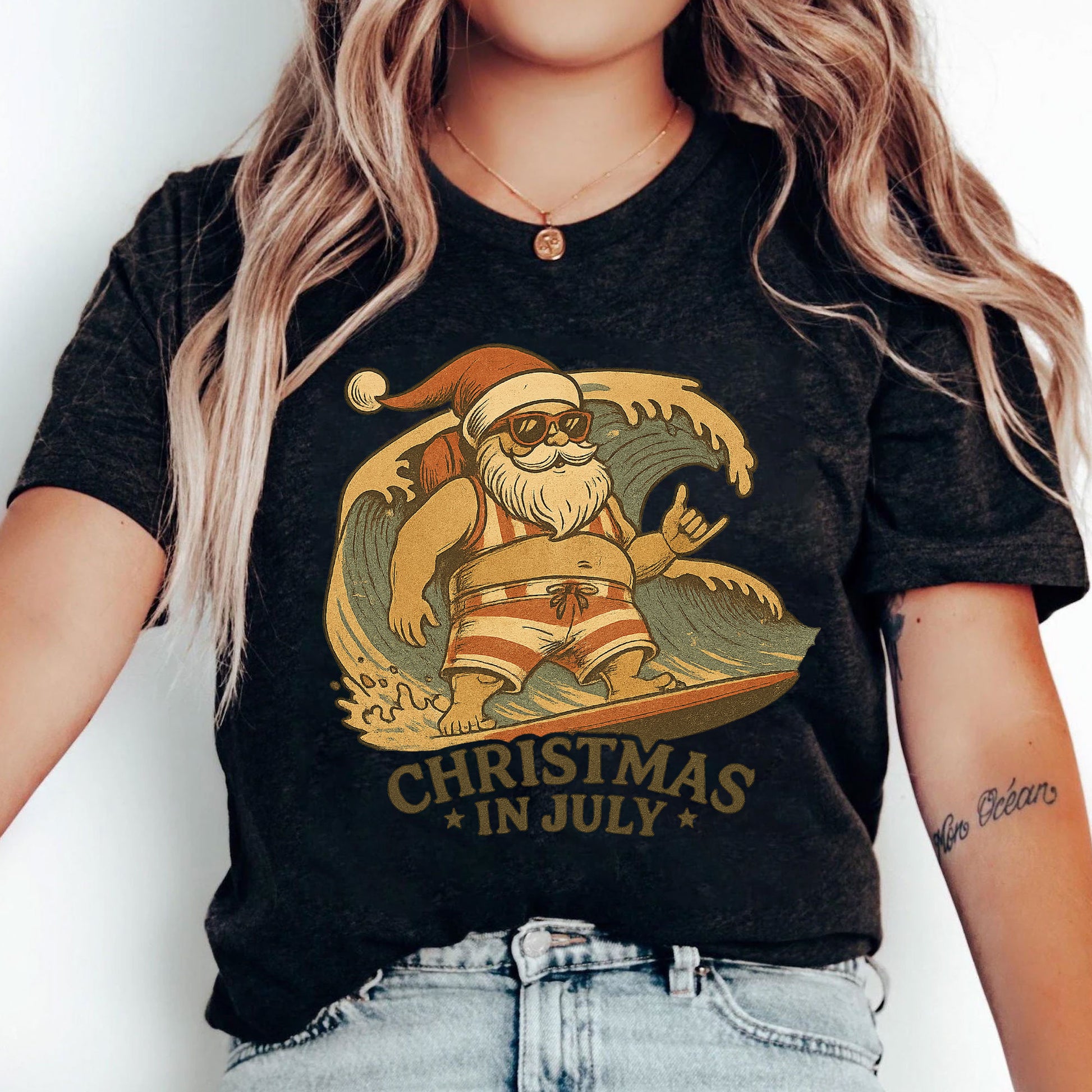 Surfing Santa Graphic T-Shirt - Fun Christmas in July Theme - Trendy Summer Holiday Tee with Cool Retro Design for Beach Lovers
 - 5