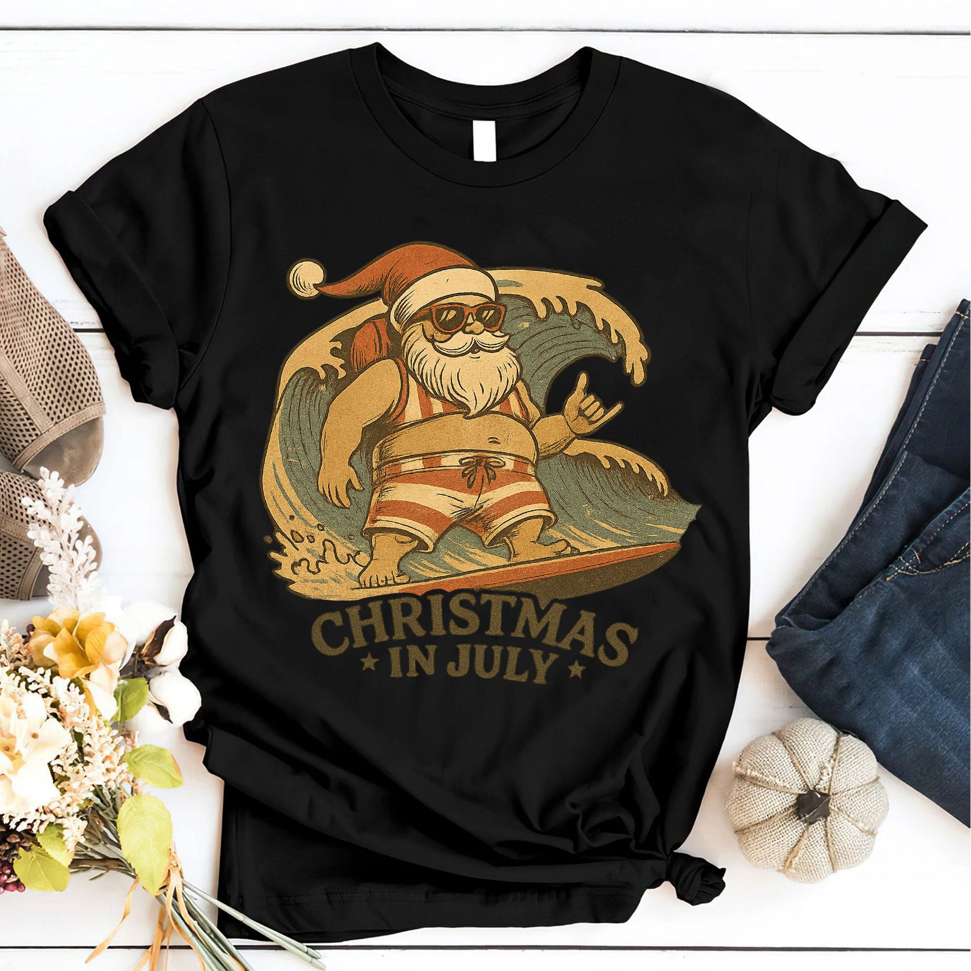 Surfing Santa Graphic T-Shirt - Fun Christmas in July Theme - Trendy Summer Holiday Tee with Cool Retro Design for Beach Lovers
 - 6