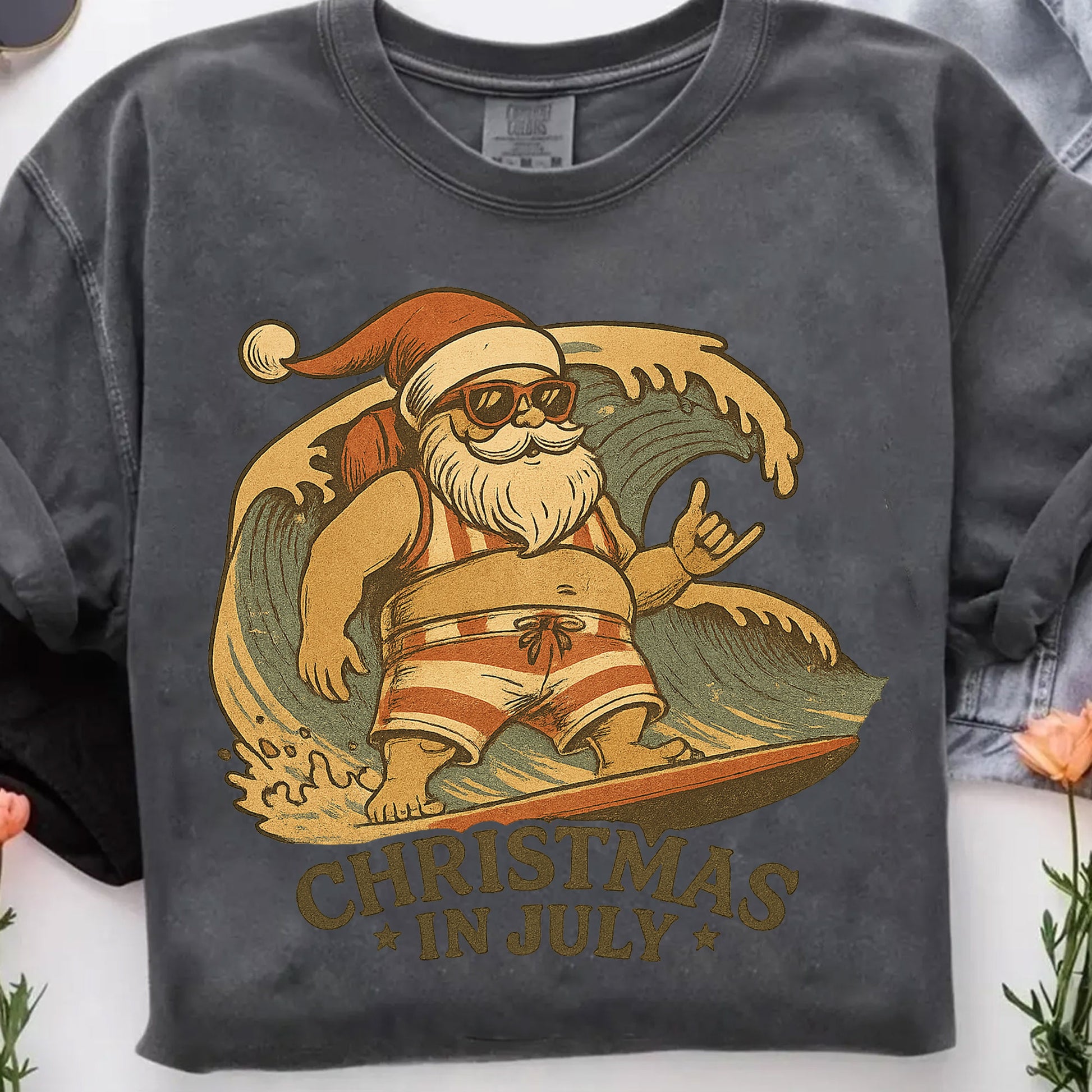 Surfing Santa Graphic T-Shirt - Fun Christmas in July Theme - Trendy Summer Holiday Tee with Cool Retro Design for Beach Lovers
 - 7