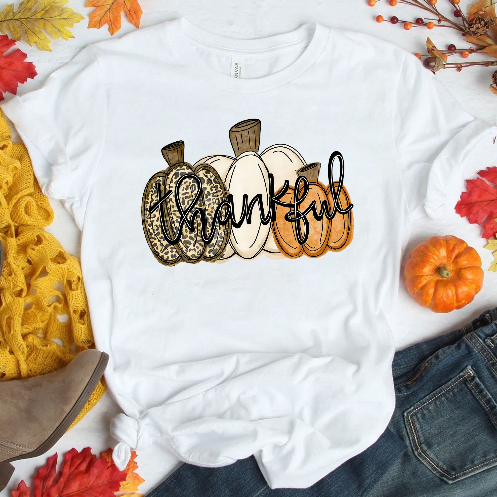 Thankful Pumpkin Graphic Tee for Women - Cute Fall Thanksgiving Shirt with Stylish Design for Holiday Celebrations and Family Gatherings
 - 1