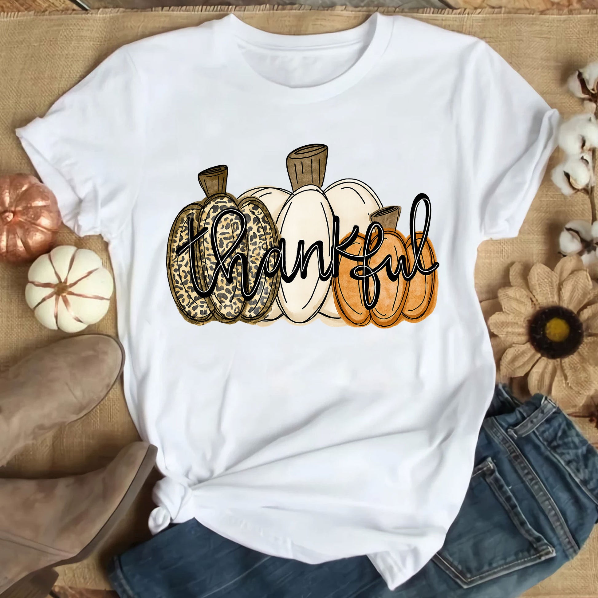 Thankful Pumpkin Graphic Tee for Women - Cute Fall Thanksgiving Shirt with Stylish Design for Holiday Celebrations and Family Gatherings
 - 9