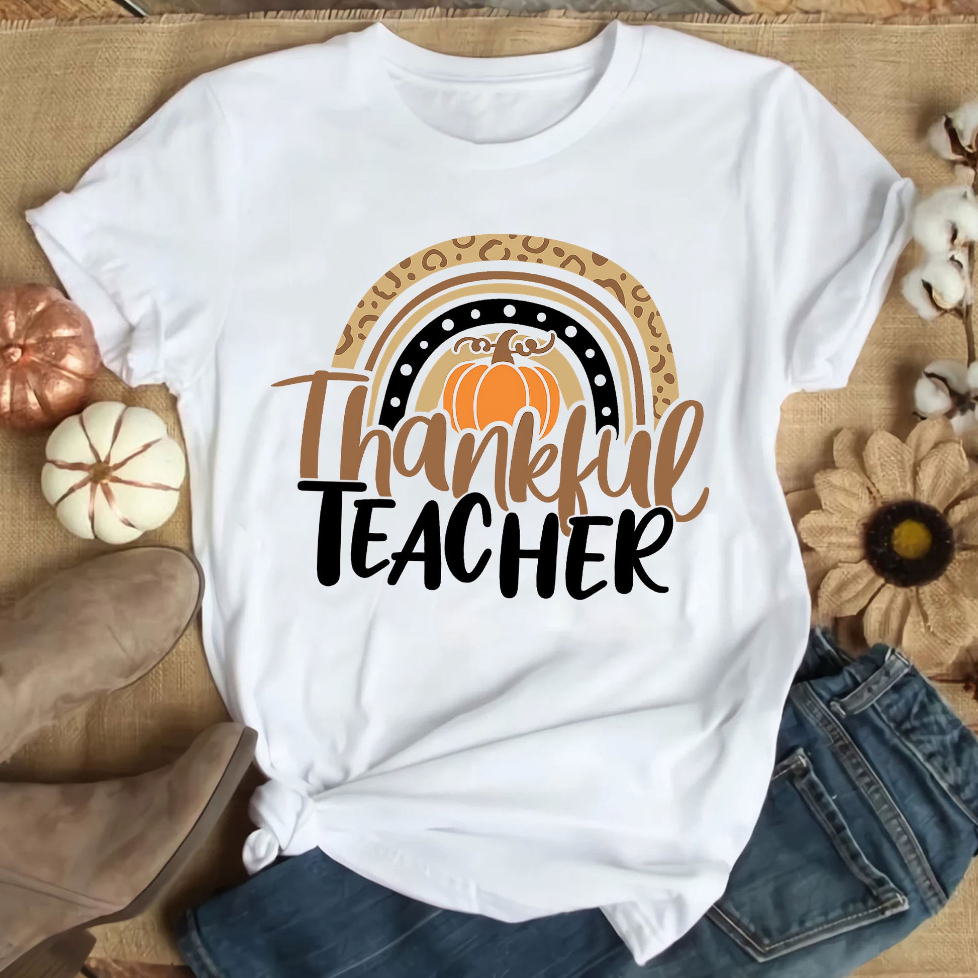 Thankful Teacher Thanksgiving Shirt - Cute Fall Graphic Tee for Educators, Perfect for Thanksgiving Celebrations and Gifts
 - 9