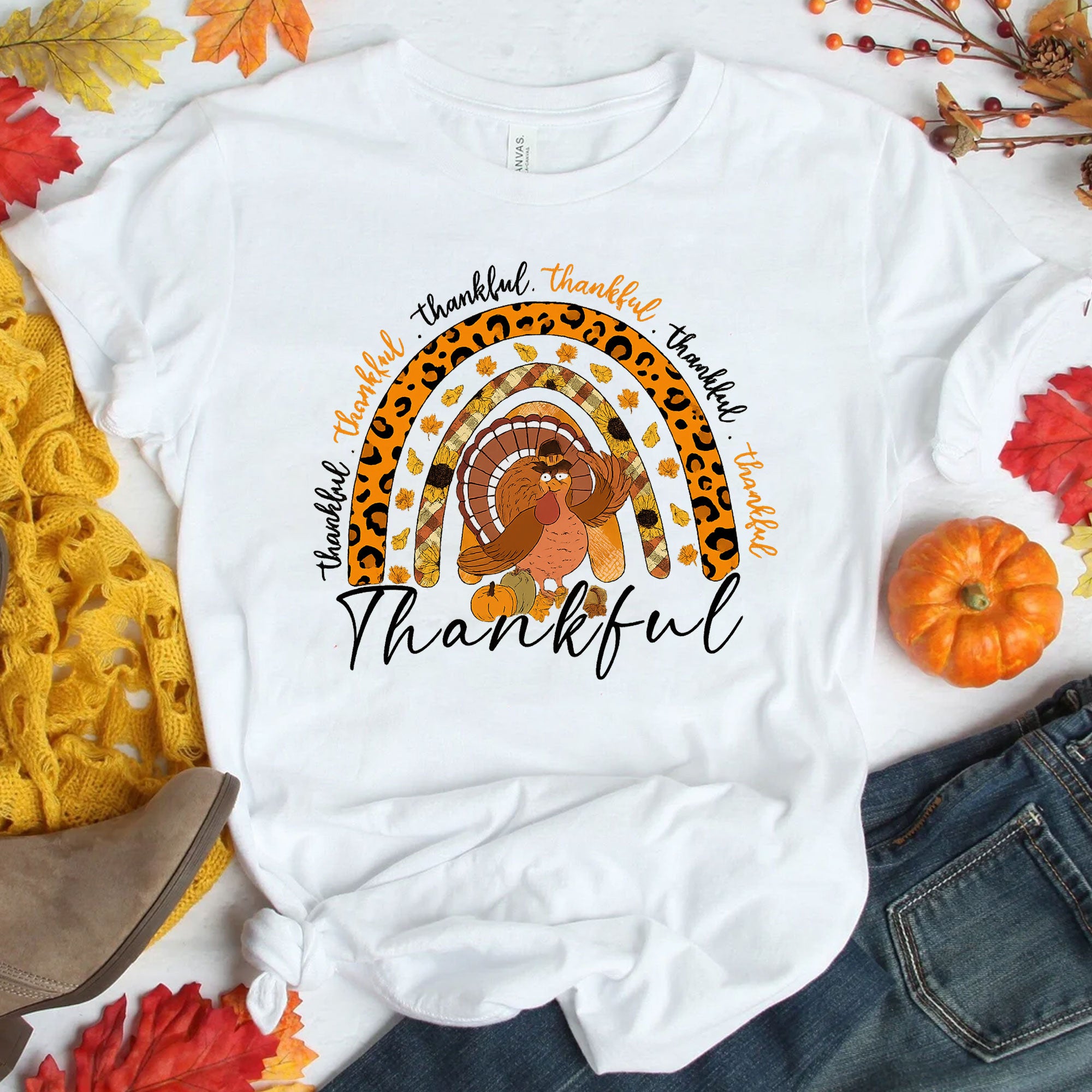 Thankful Thanksgiving Shirt for Women - Cute Turkey Design with Fall Colors, Perfect for Family Gatherings and Holiday Celebrations
 - 1