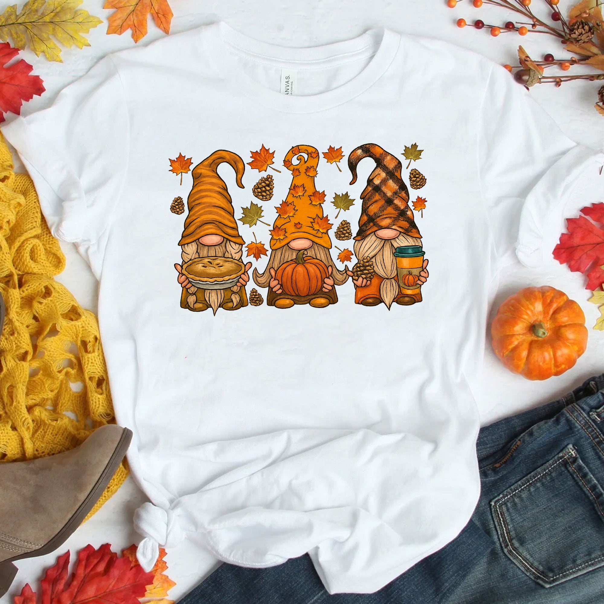 Thanksgiving Gnome Shirt, Cute Fall Tee with Pumpkin and Pie, Perfect Autumn Outfit for Family Gatherings and Holiday Celebrations
 - 1