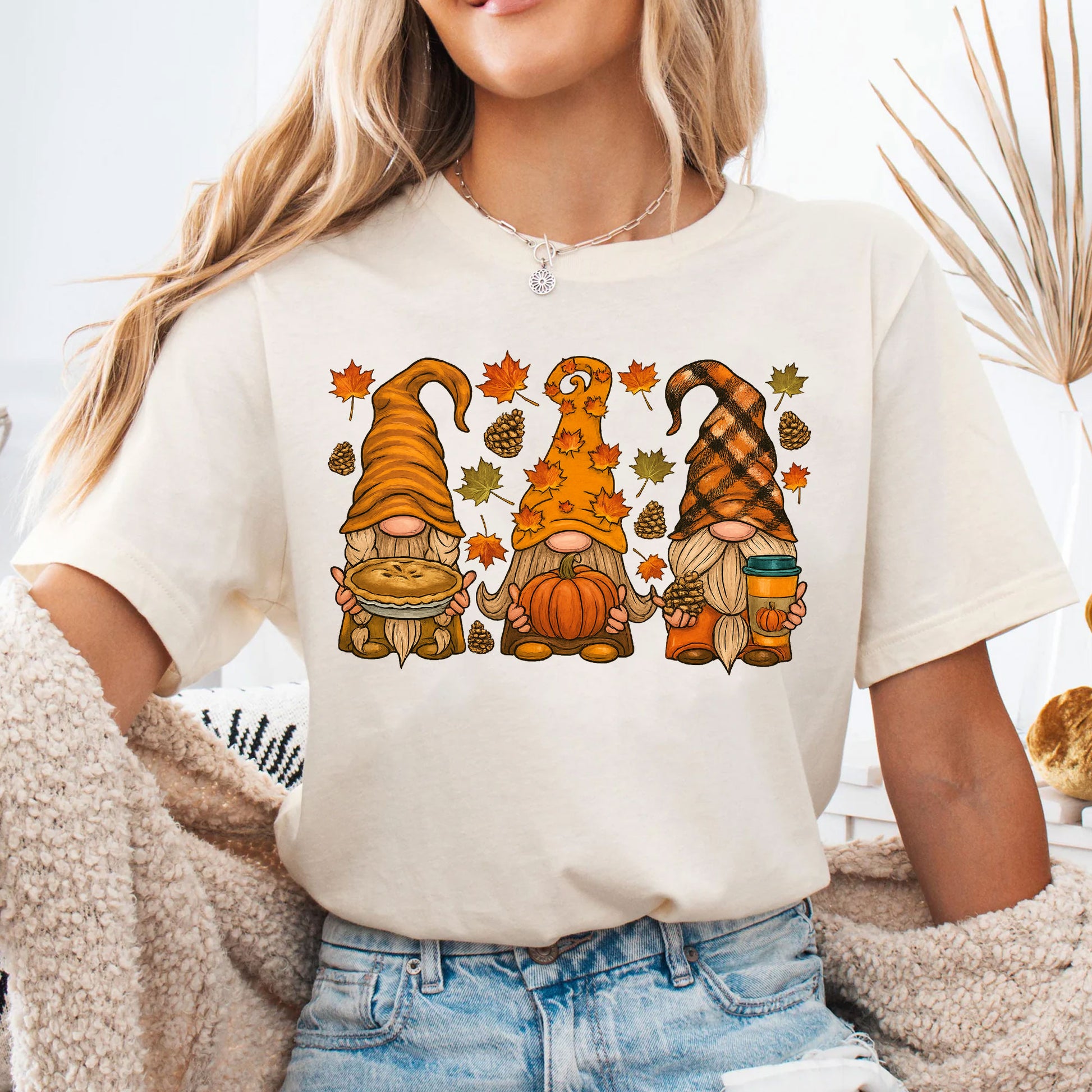 Thanksgiving Gnome Shirt, Cute Fall Tee with Pumpkin and Pie, Perfect Autumn Outfit for Family Gatherings and Holiday Celebrations
 - 4