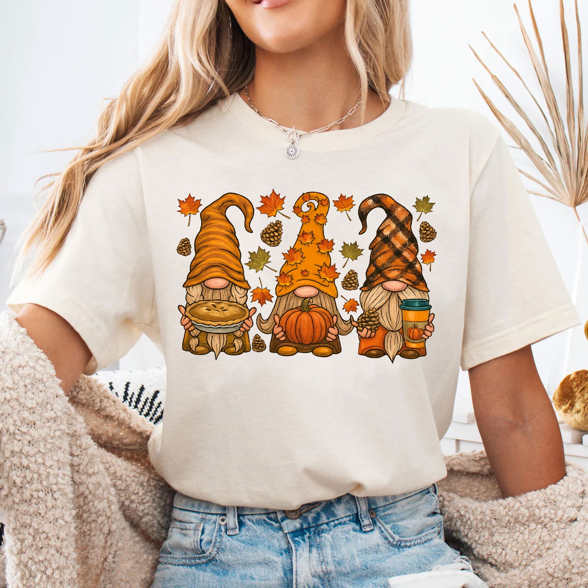 Thanksgiving Gnome Shirt, Cute Fall Tee with Pumpkin and Pie, Perfect Autumn Outfit for Family Gatherings and Holiday Celebrations
 - 4