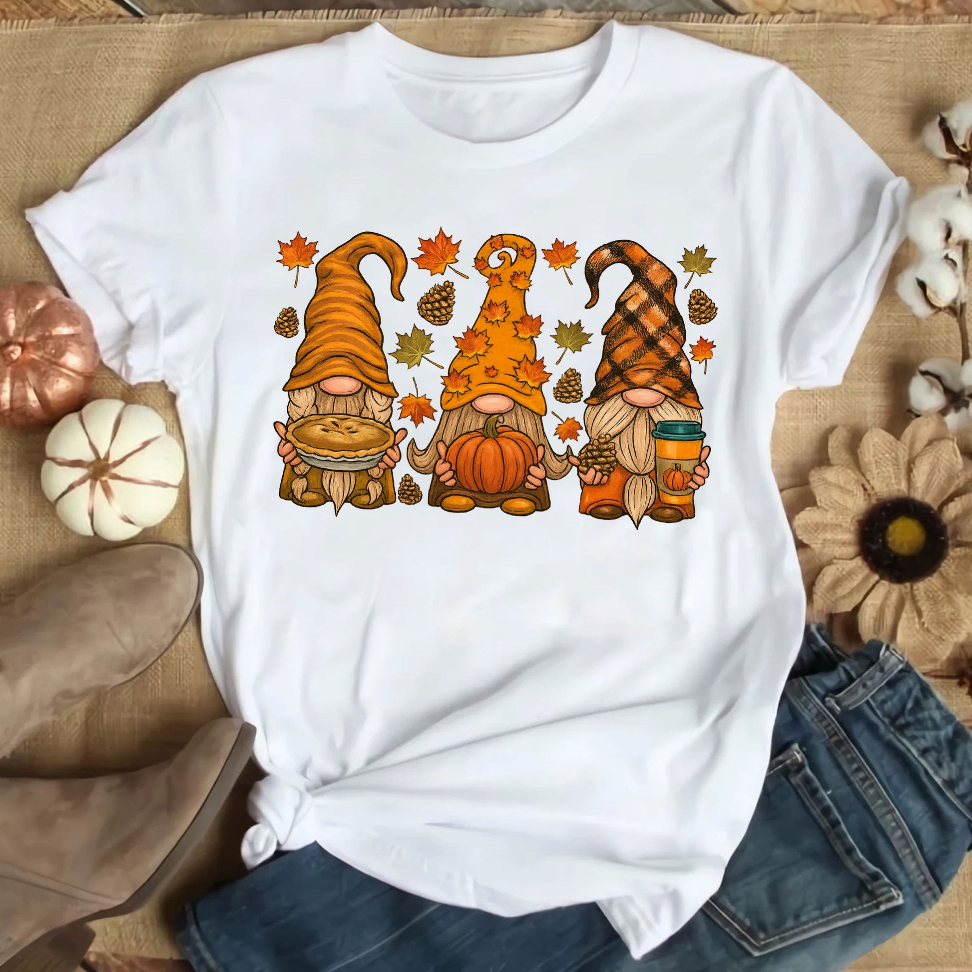 Thanksgiving Gnome Shirt, Cute Fall Tee with Pumpkin and Pie, Perfect Autumn Outfit for Family Gatherings and Holiday Celebrations
 - 9
