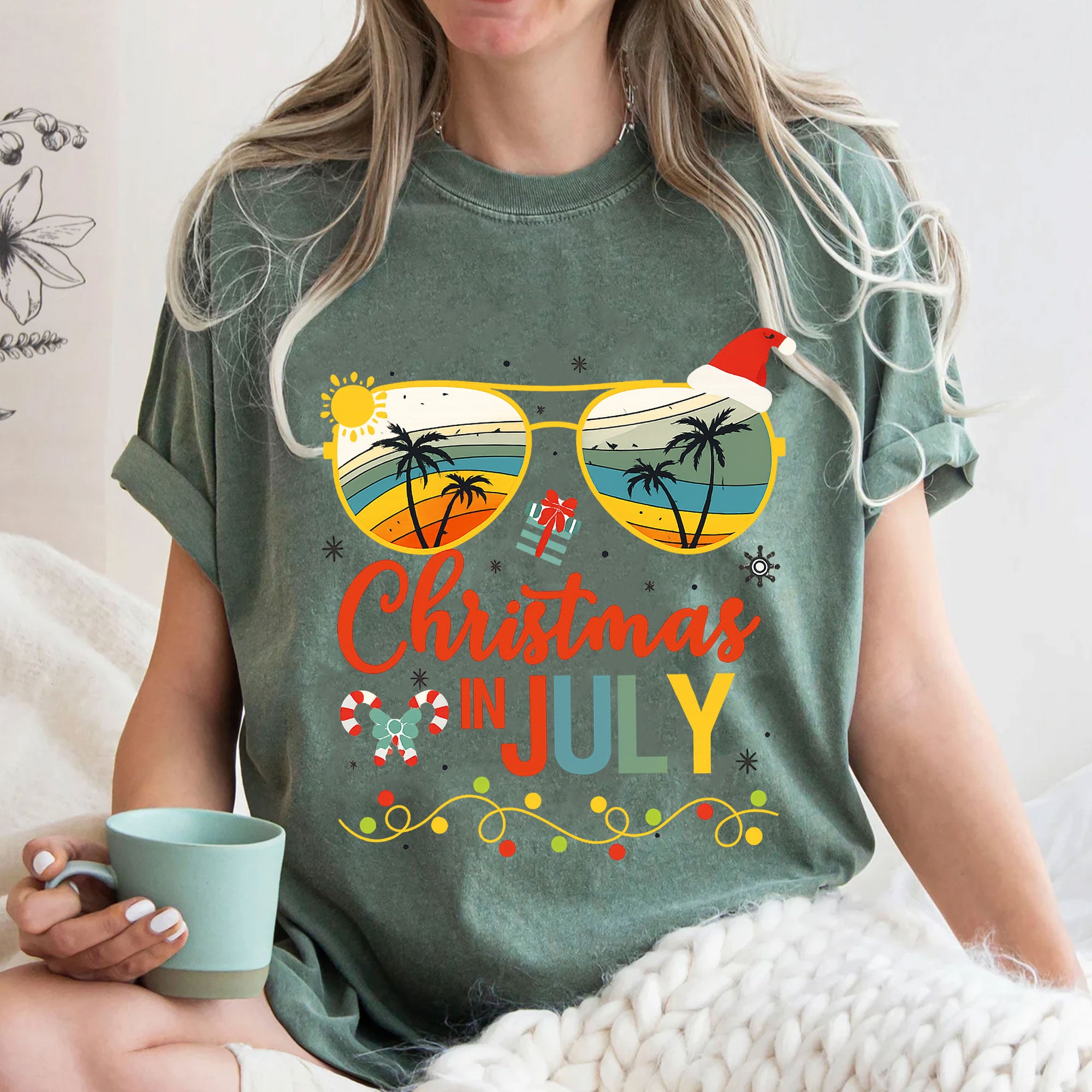 Trendy Christmas in July T-Shirt with Tropical Sunglasses Design | Fun Holiday Graphic Tee for Summer Celebrations and Gifting
 - 3