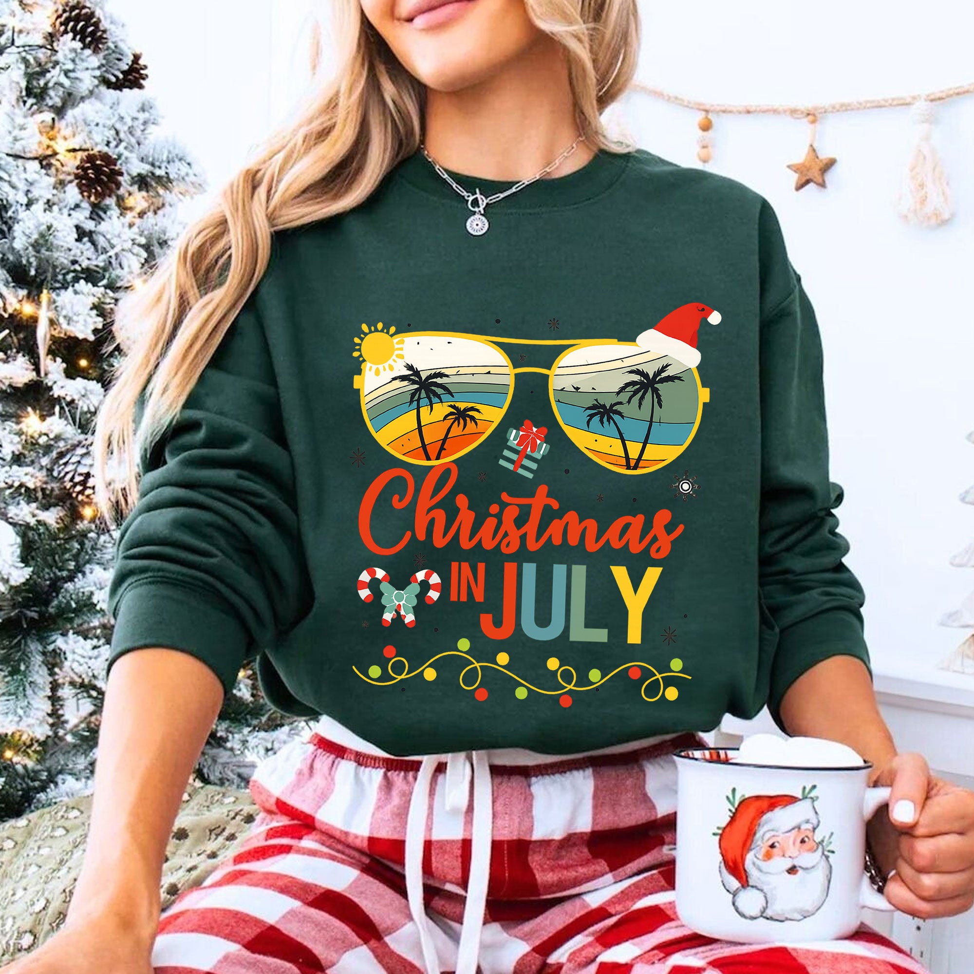 Trendy Christmas in July T-Shirt with Tropical Sunglasses Design | Fun Holiday Graphic Tee for Summer Celebrations and Gifting
 - 8