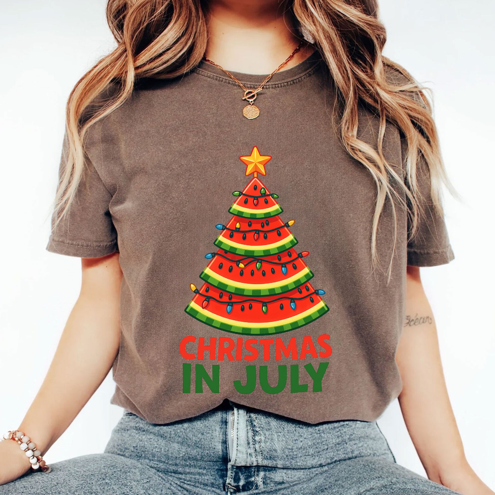 Trendy Christmas in July Watermelon Tree Shirt – Fun Summer Graphic Tee for Holiday Spirit and Unique Seasonal Fashion
 - 2