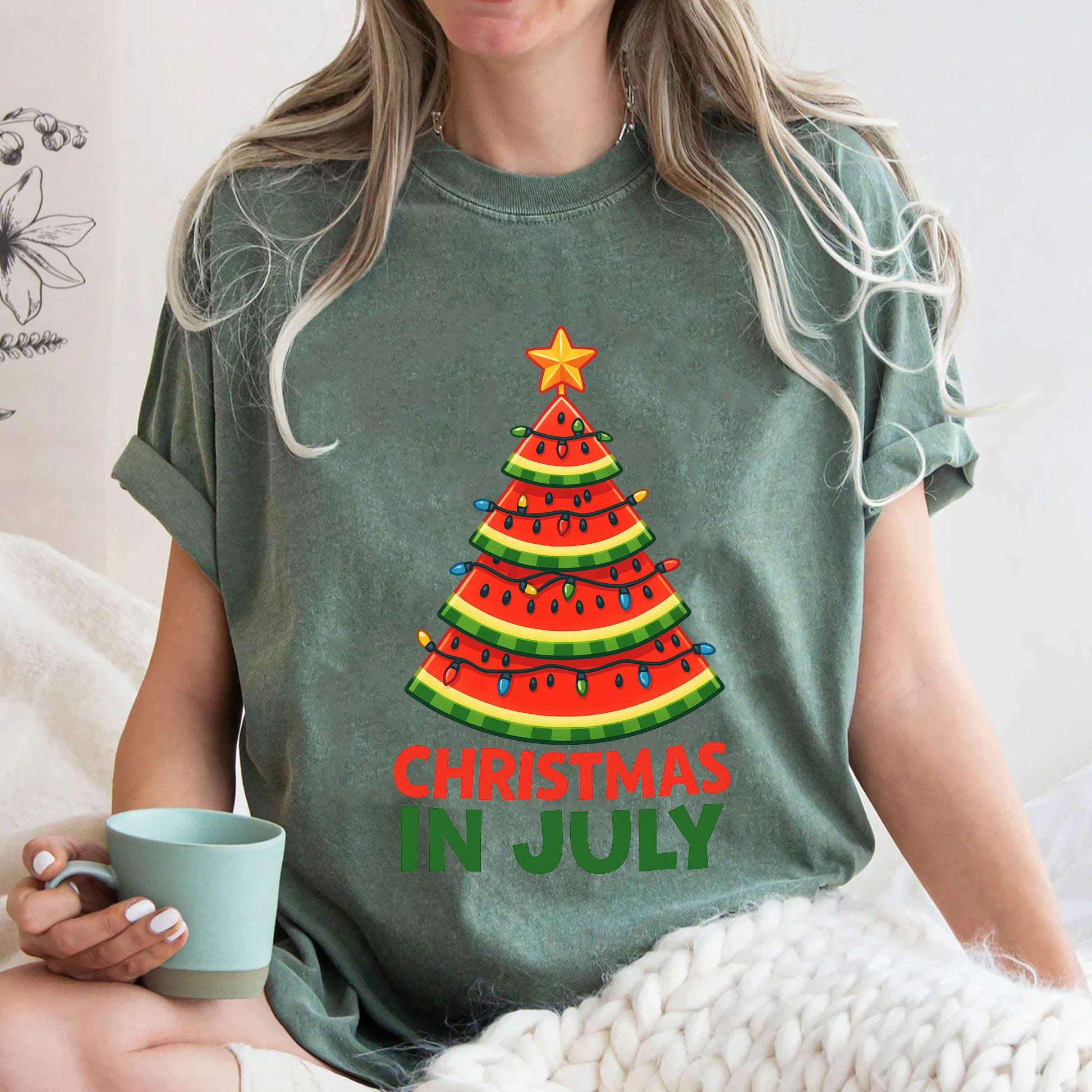 Trendy Christmas in July Watermelon Tree Shirt – Fun Summer Graphic Tee for Holiday Spirit and Unique Seasonal Fashion
 - 3