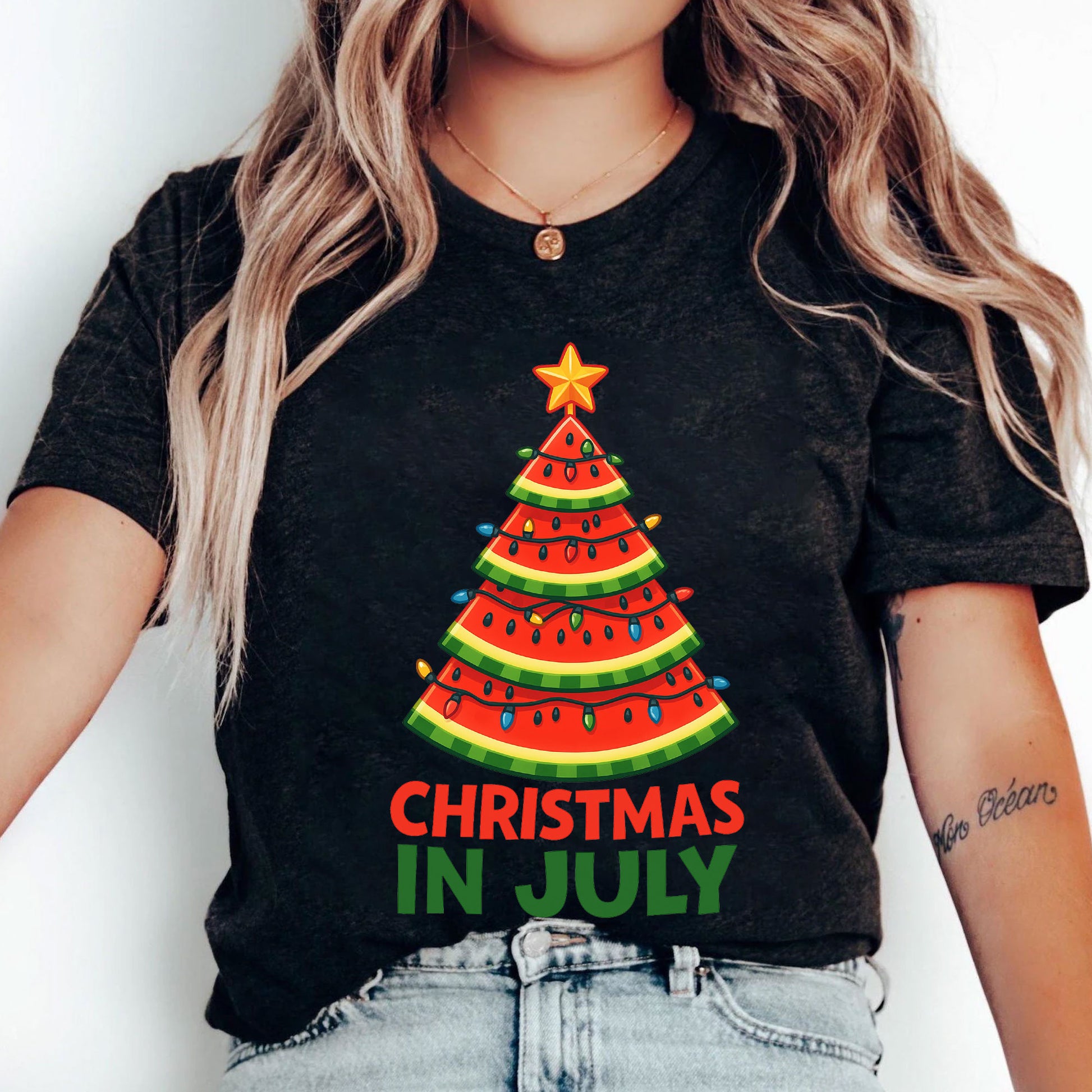 Trendy Christmas in July Watermelon Tree Shirt – Fun Summer Graphic Tee for Holiday Spirit and Unique Seasonal Fashion
 - 5