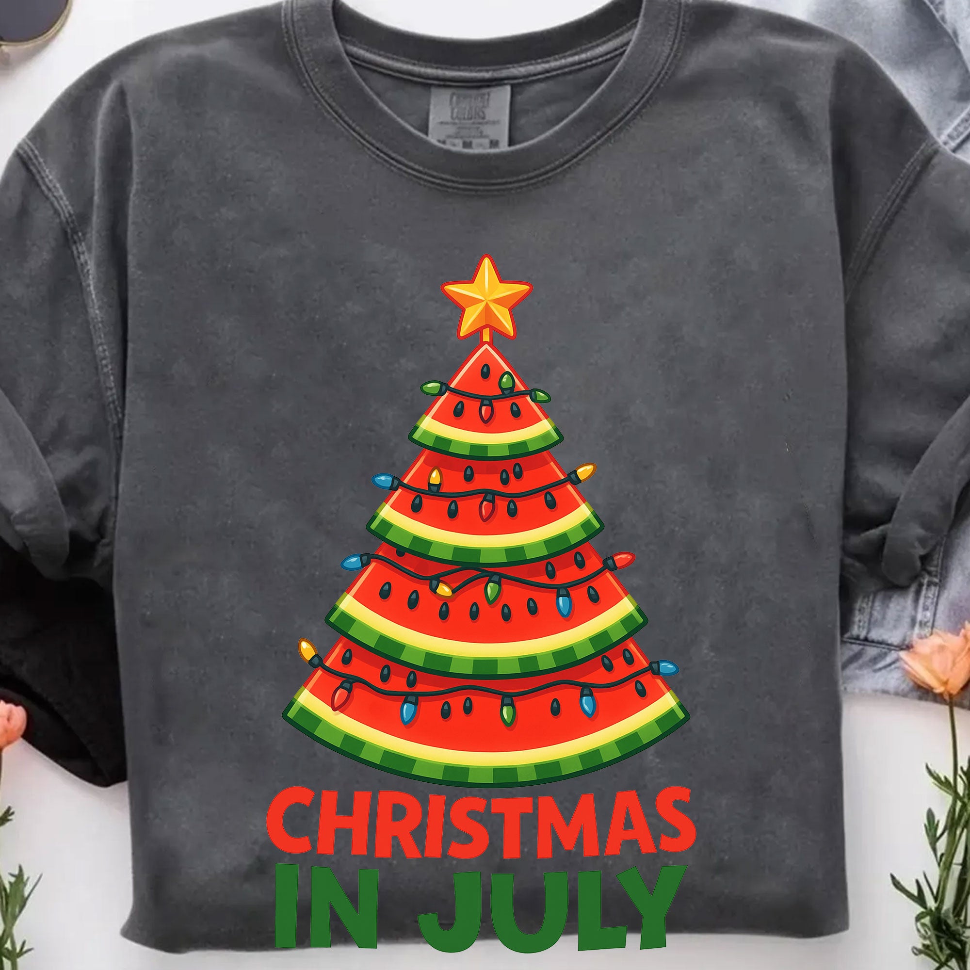 Trendy Christmas in July Watermelon Tree Shirt – Fun Summer Graphic Tee for Holiday Spirit and Unique Seasonal Fashion
 - 7