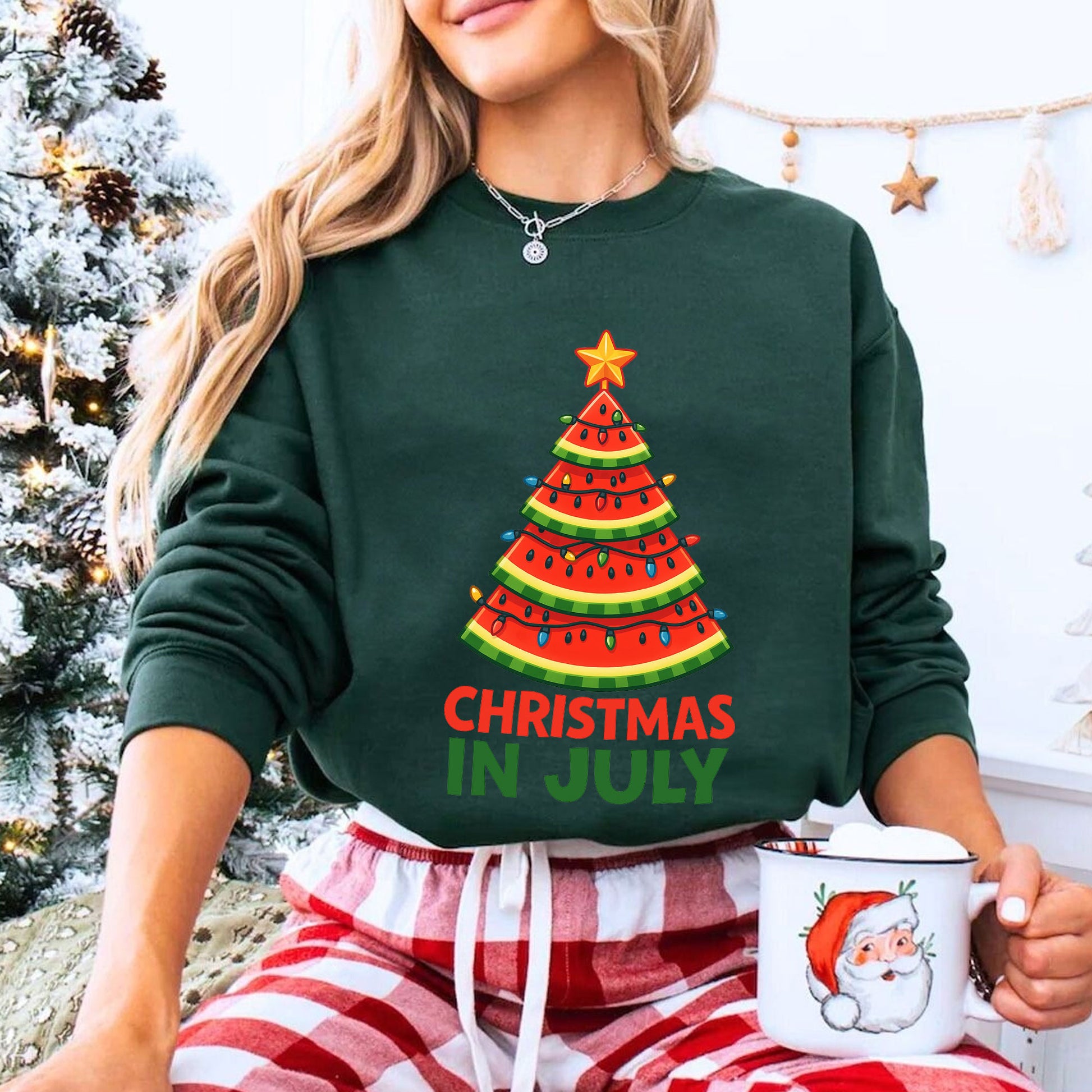 Trendy Christmas in July Watermelon Tree Shirt – Fun Summer Graphic Tee for Holiday Spirit and Unique Seasonal Fashion
 - 8