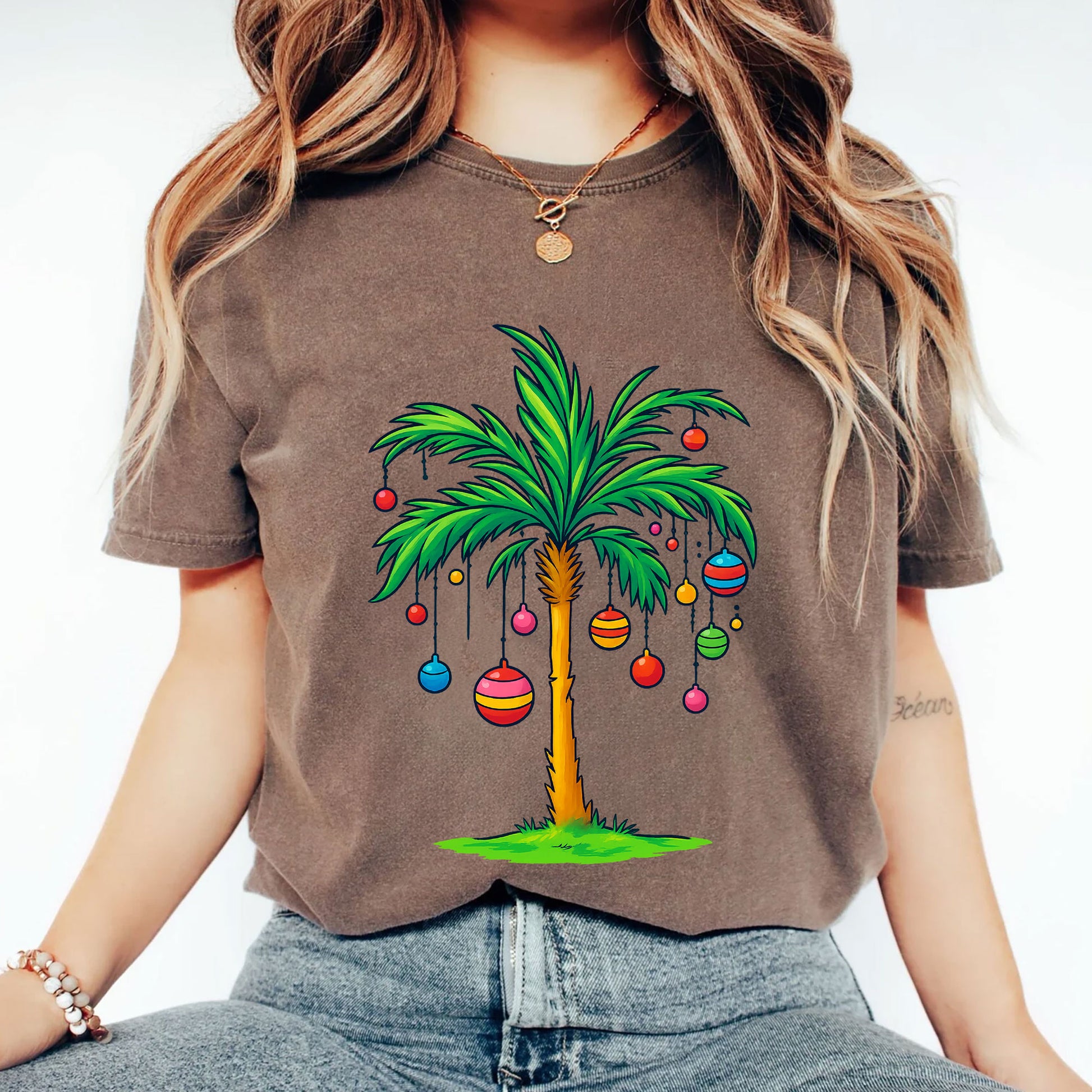 Trendy Coconut Christmas Tree Graphic Tee - Casual Holiday Palm Tree Design Shirt - Fun Summer Vibes Festive Outfit for Women
 - 2