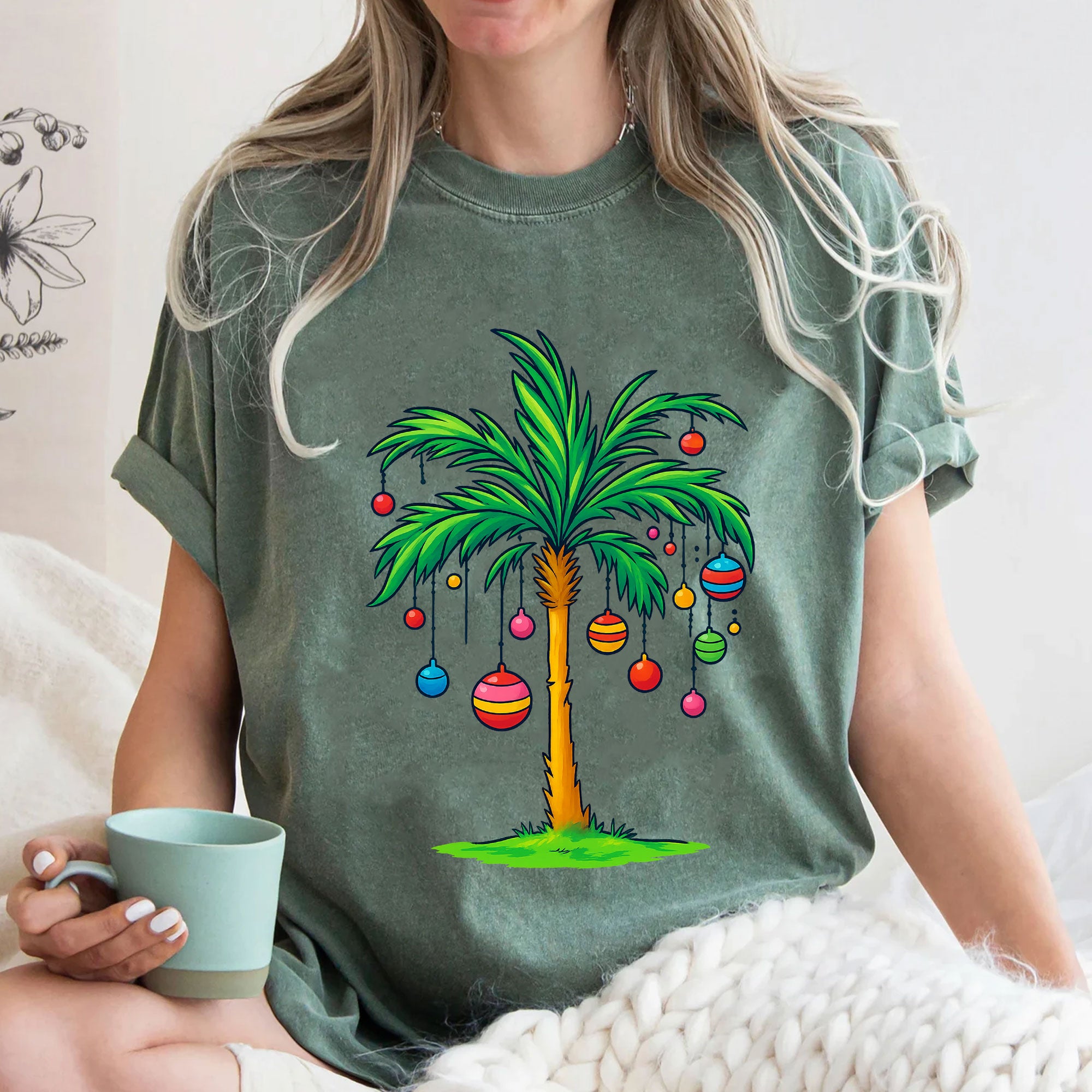 Trendy Coconut Christmas Tree Graphic Tee - Casual Holiday Palm Tree Design Shirt - Fun Summer Vibes Festive Outfit for Women
 - 3