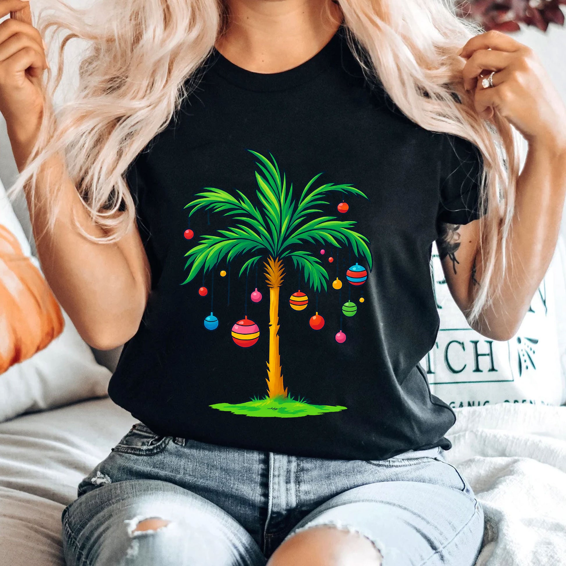 Trendy Coconut Christmas Tree Graphic Tee - Casual Holiday Palm Tree Design Shirt - Fun Summer Vibes Festive Outfit for Women
 - 4
