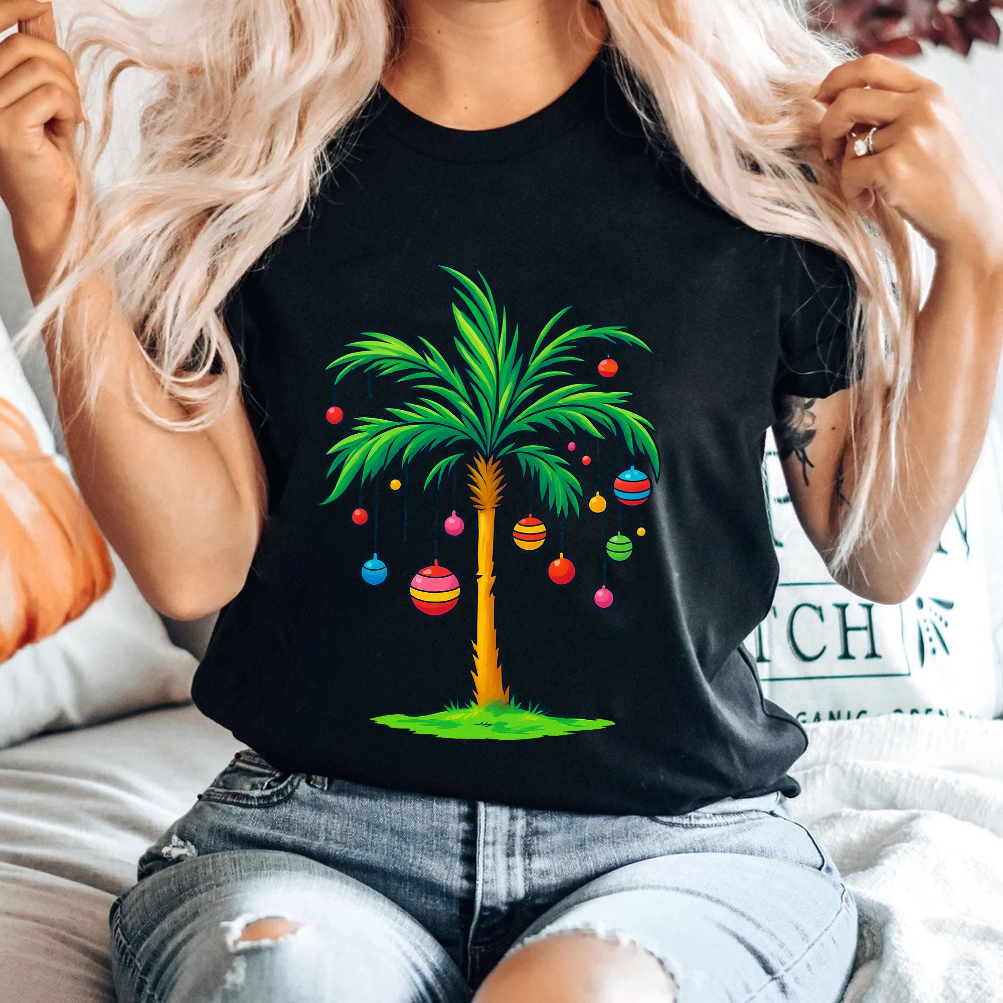 Trendy Coconut Christmas Tree Graphic Tee - Casual Holiday Palm Tree Design Shirt - Fun Summer Vibes Festive Outfit for Women
 - 4